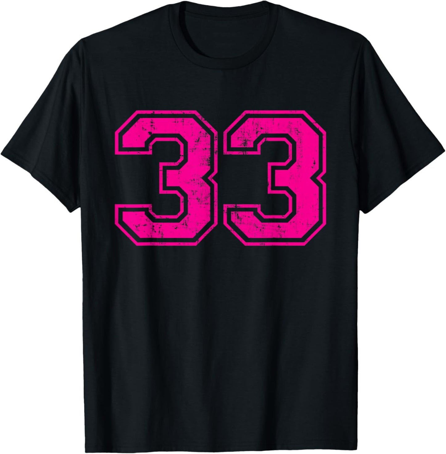 Number 33 Varsity Distressed Vintage Sport Team Player's T-Shirt - T-Shirt | Black