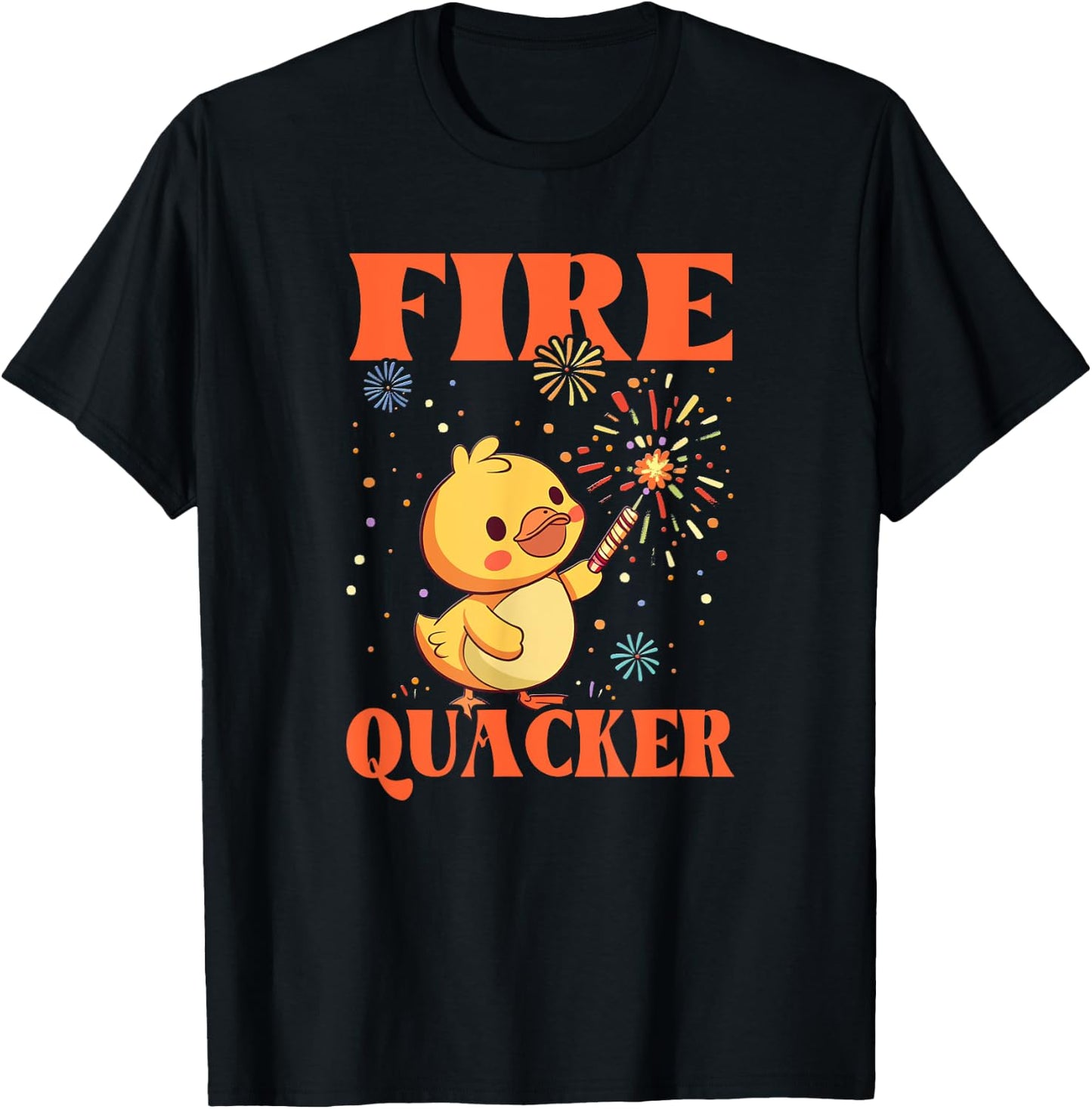 Funny Fireworks with Goose Duck - Fire Quacker T-Shirt - T-Shirt | Black