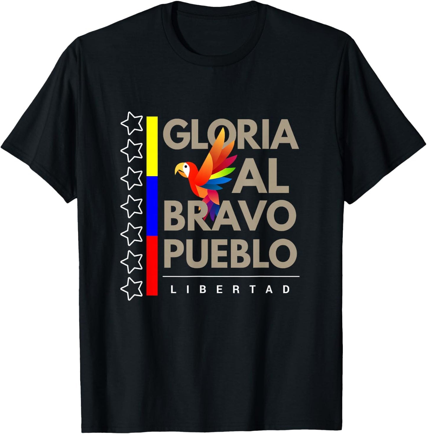 Venezuelan Flag Gloria al Pueblo 7 Stars Guacamaya T-Shirt - T-Shirt | Black