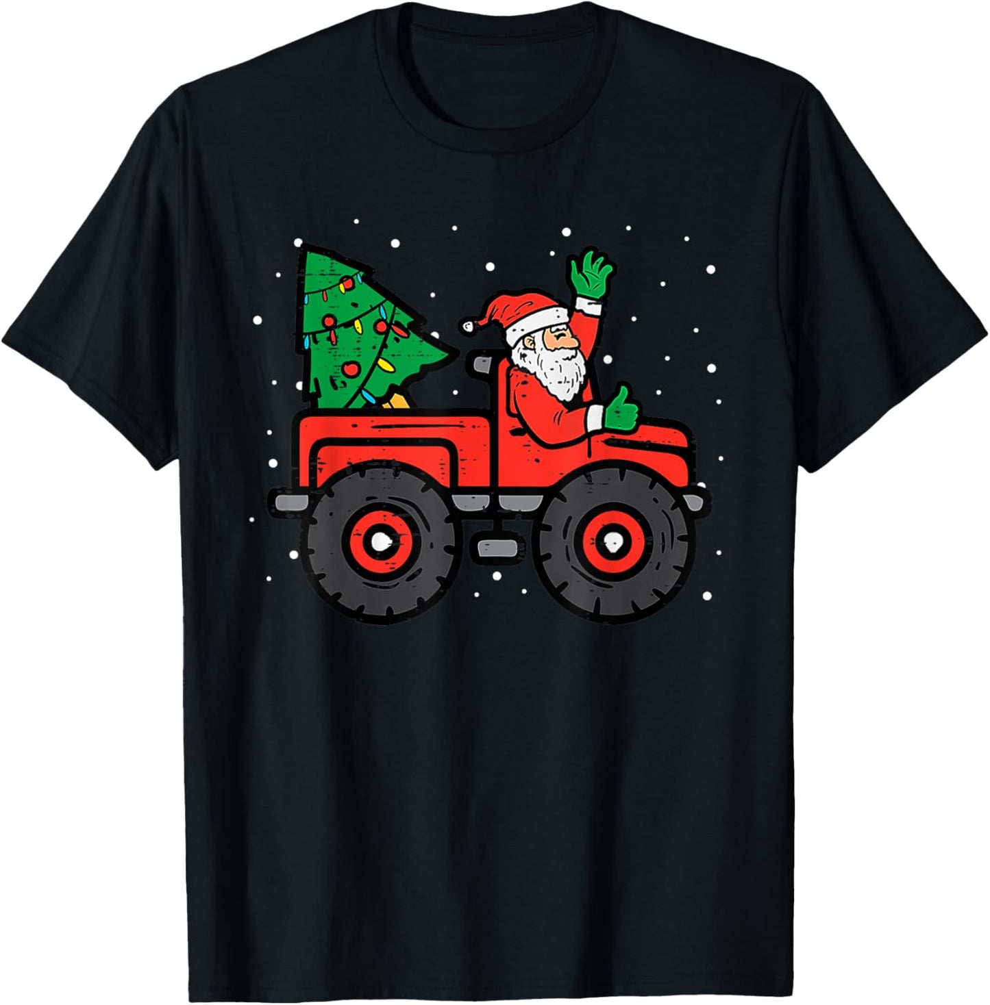 Santa Riding Monster Truck Christmas Tree Lights Kid Toddler T-Shirt - T-Shirt | Black