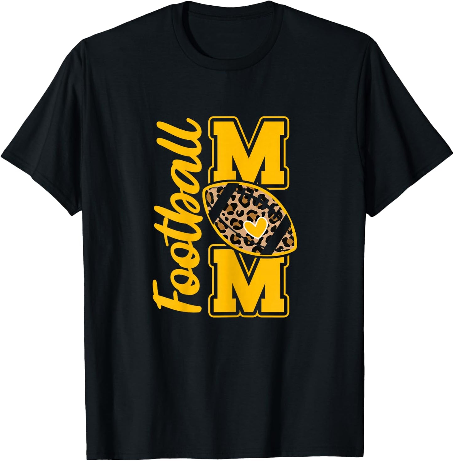 Leopard Royal Blue and Yellow High School Football Mom T-Shirt - T-Shirt | Black