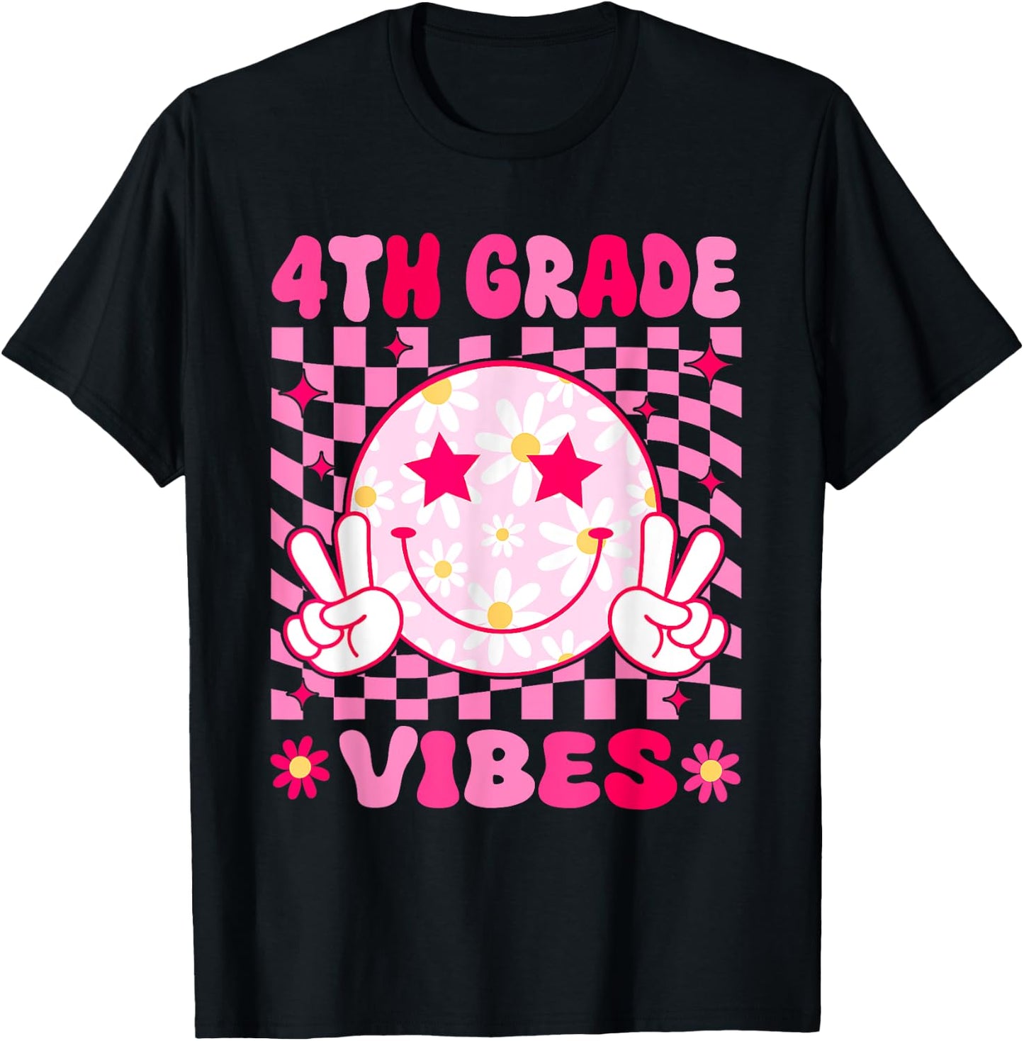 4th Grade Vibes Smile Face Fourth grade Girls Back to School T-Shirt - T-Shirt | Black