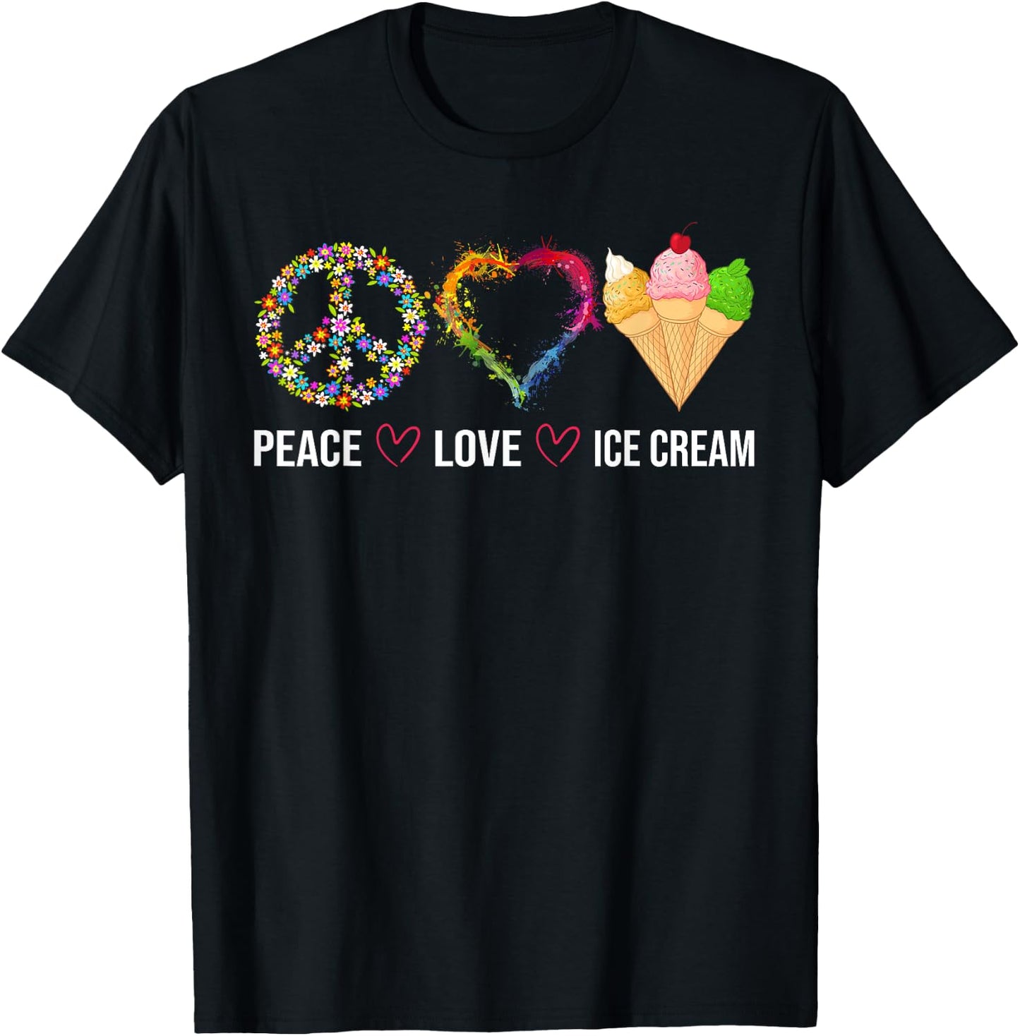 Peace Love Ice Cream Cute for Girls Teens Women T-Shirt - T-Shirt | Black