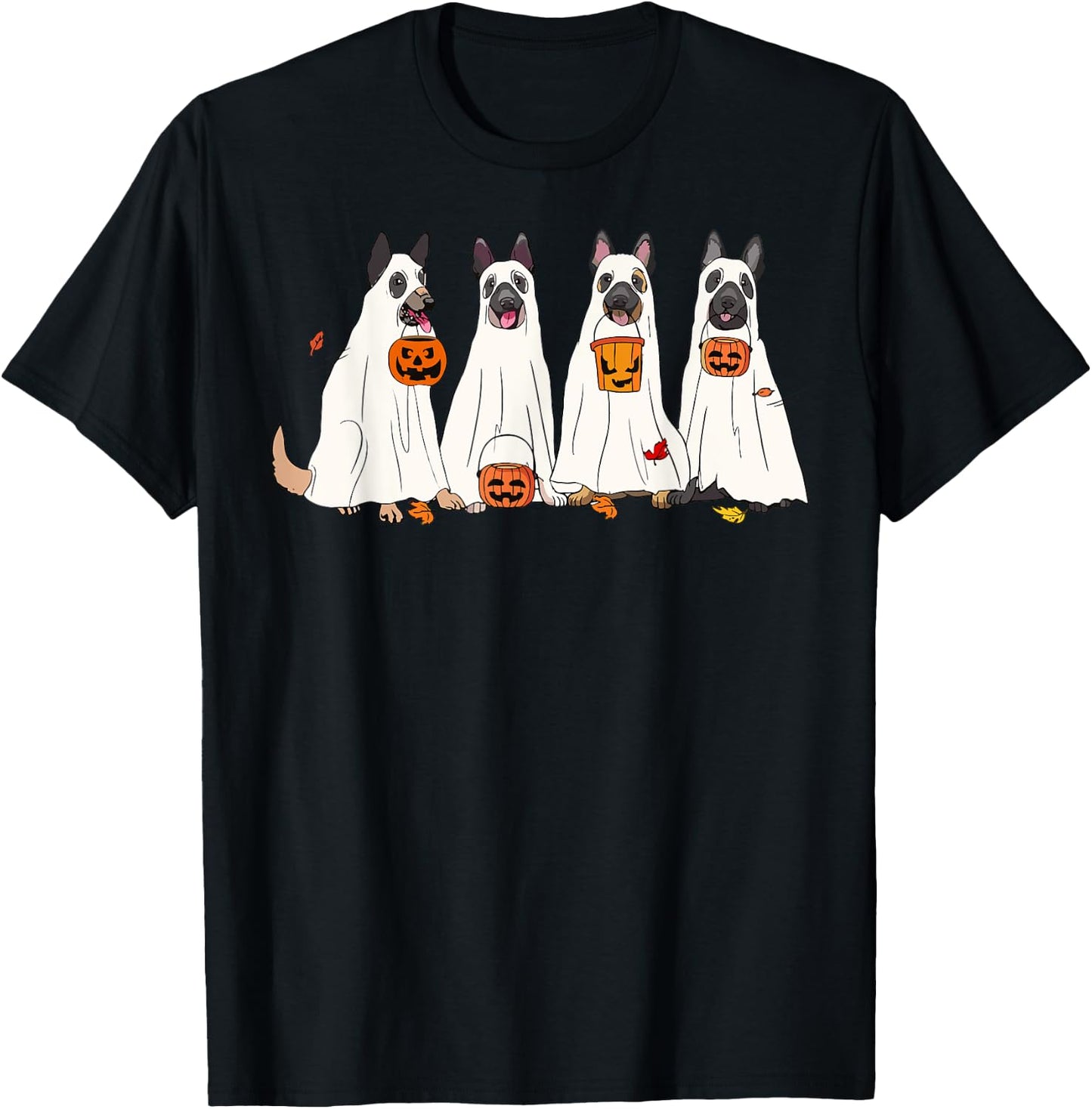 Dog Halloween Trick Or Treat Boo Ghost Pumpkin Malinois Dogs Men Women Kids T-Shirt - T-Shirt | Black