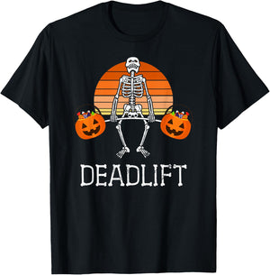 DEADLIFT Funny Halloween Skeleton Candy Buckets Gym Workout T-Shirt - T-Shirt | Black