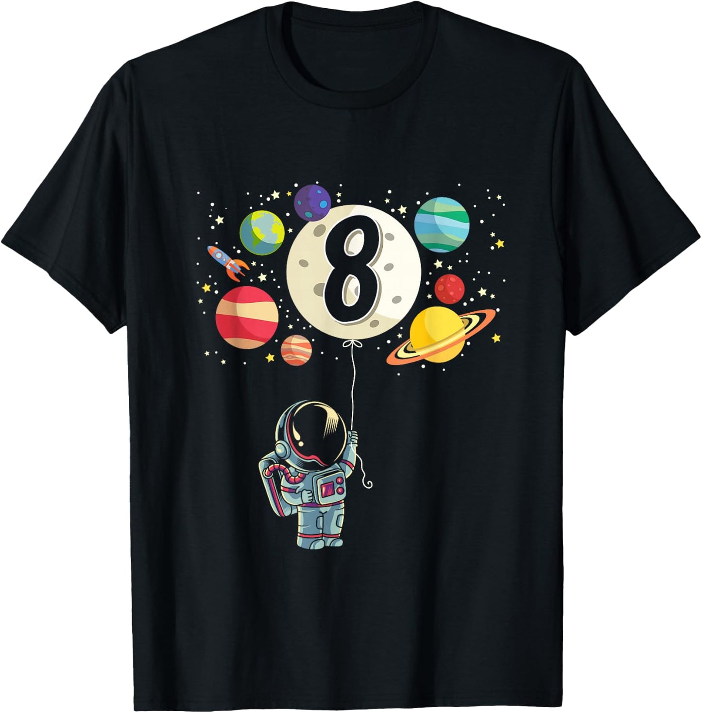 8 Years Old Birthday Boy Gifts Astronaut 8th Birthday T-Shirt - T-Shirt | Black