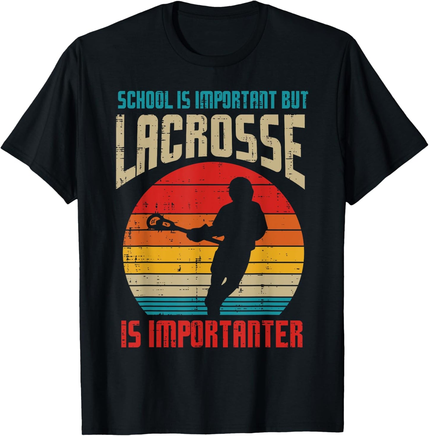 School Is Important Lacrosse Importanter Funny Lax Boys Kids T-Shirt - T-Shirt | Black