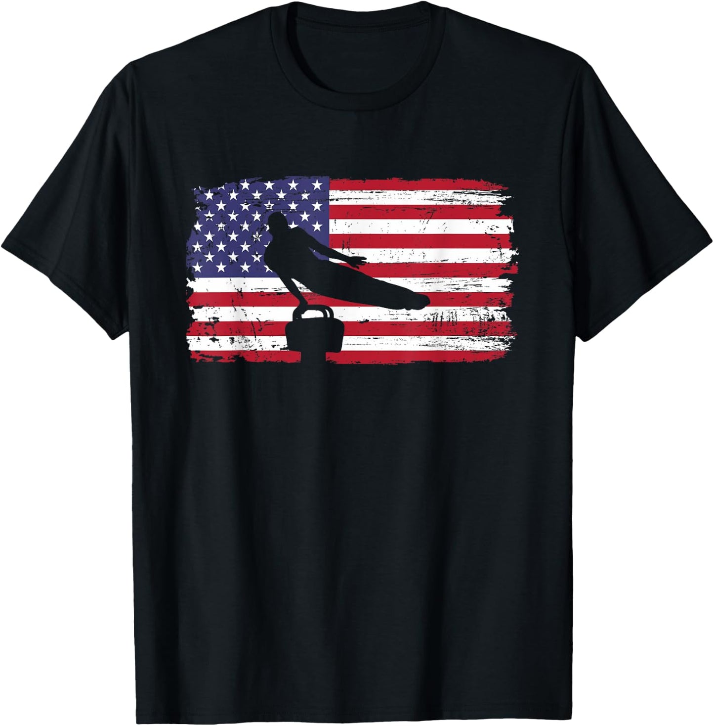 Gymnastics Pommel Horse Guy USA American Flag Sports Team T-Shirt - T-Shirt | Black