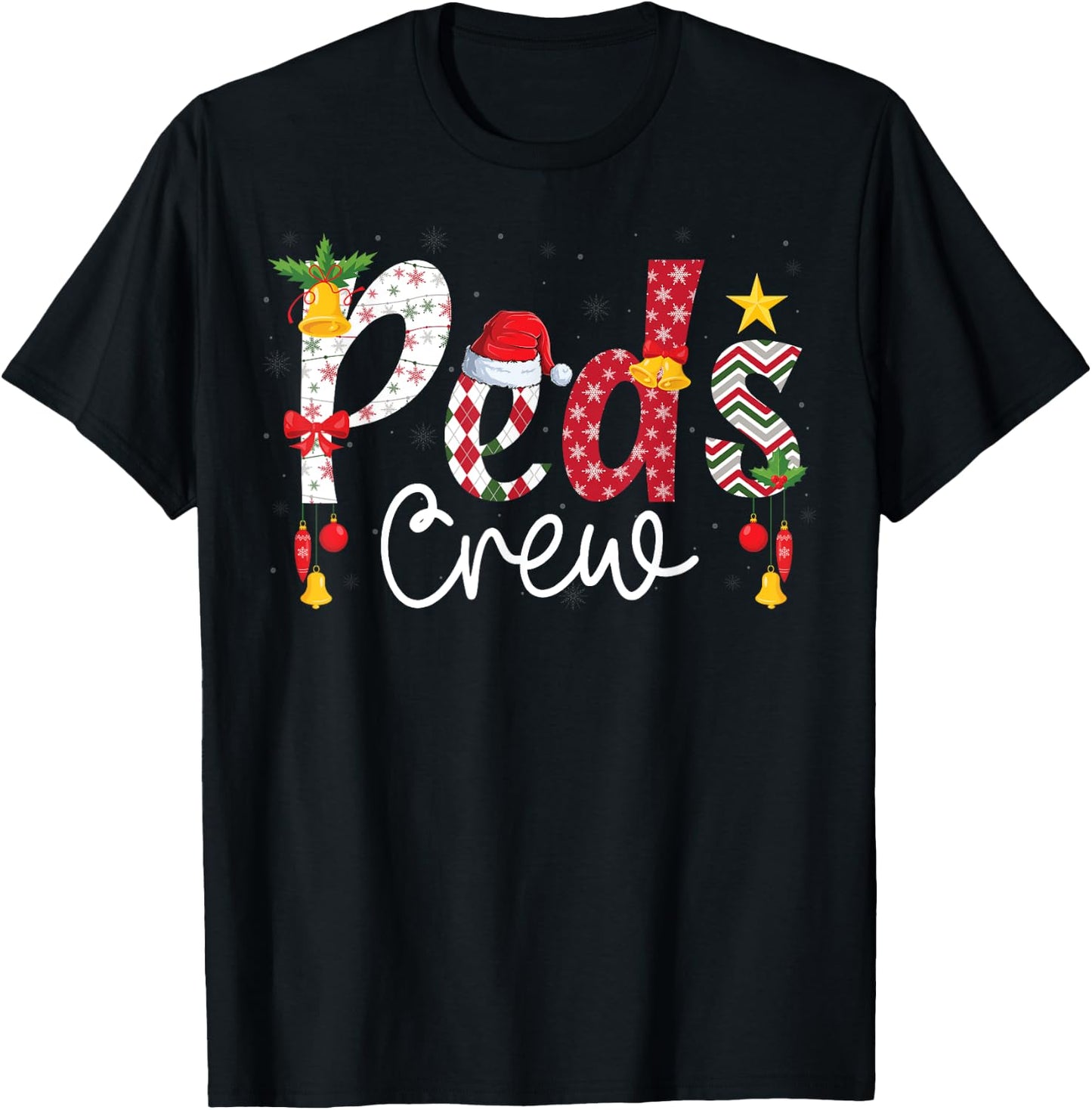 PEDS Crew Santa Hat Pediatric Nurse Squad Christmas T-Shirt - T-Shirt | Black