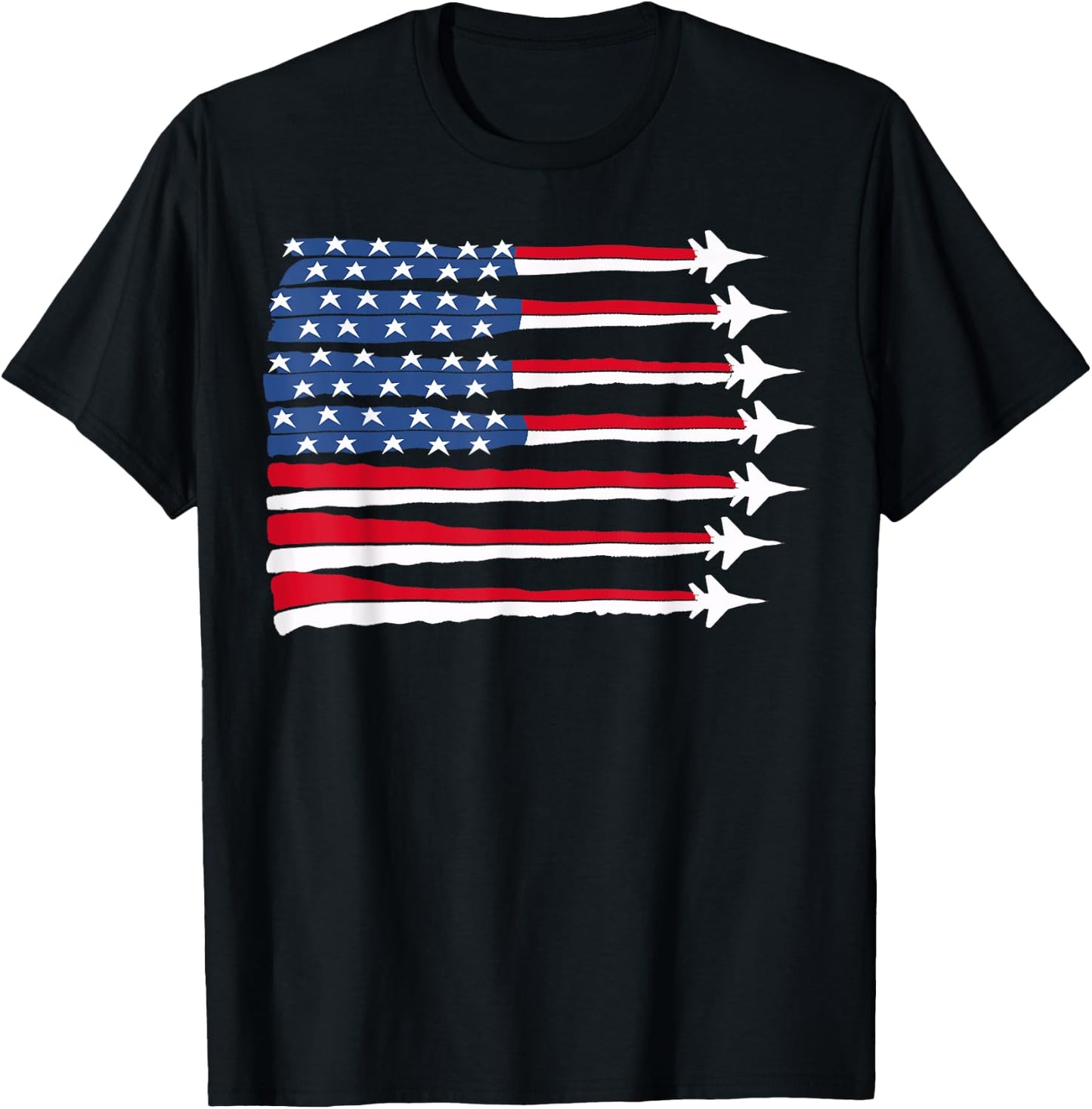 Patriotic Red White Blue USA Flag Fighter Jets 4th of July T-Shirt - T-Shirt | Black