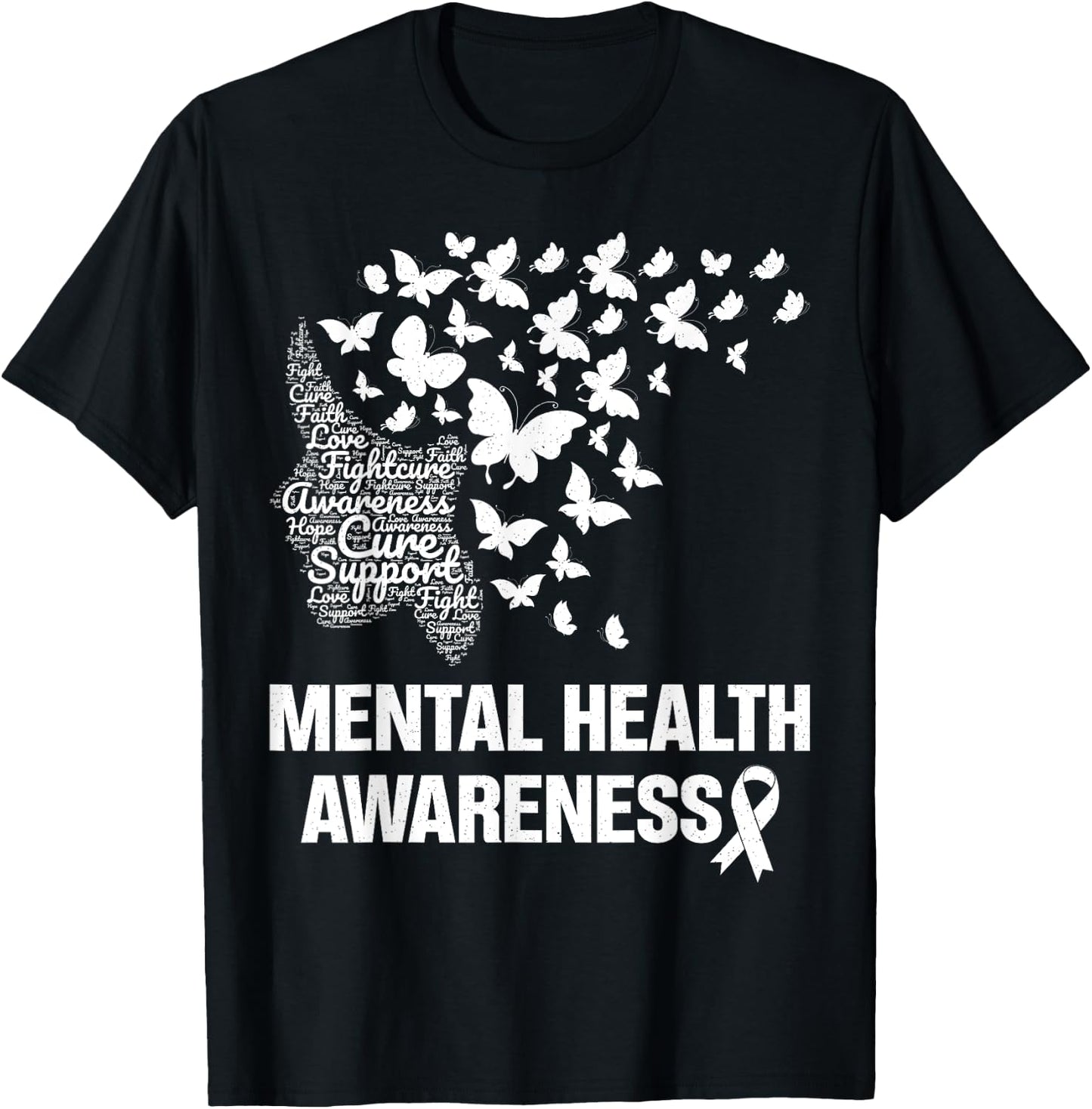 Mental Health Awareness Butterfly Girls Women Green T-Shirt - T-Shirt | Black