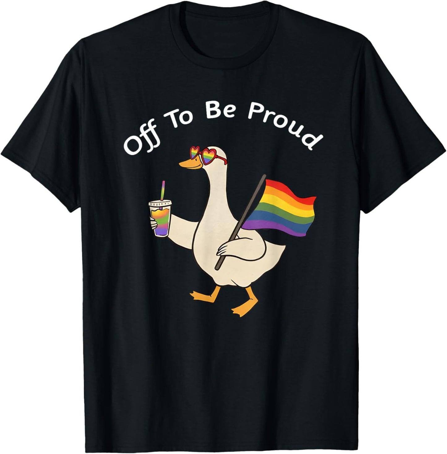 Off to Be Proud Pride Goose LGBT Rainbow Pride Month Flag T-Shirt - T-Shirt | Black