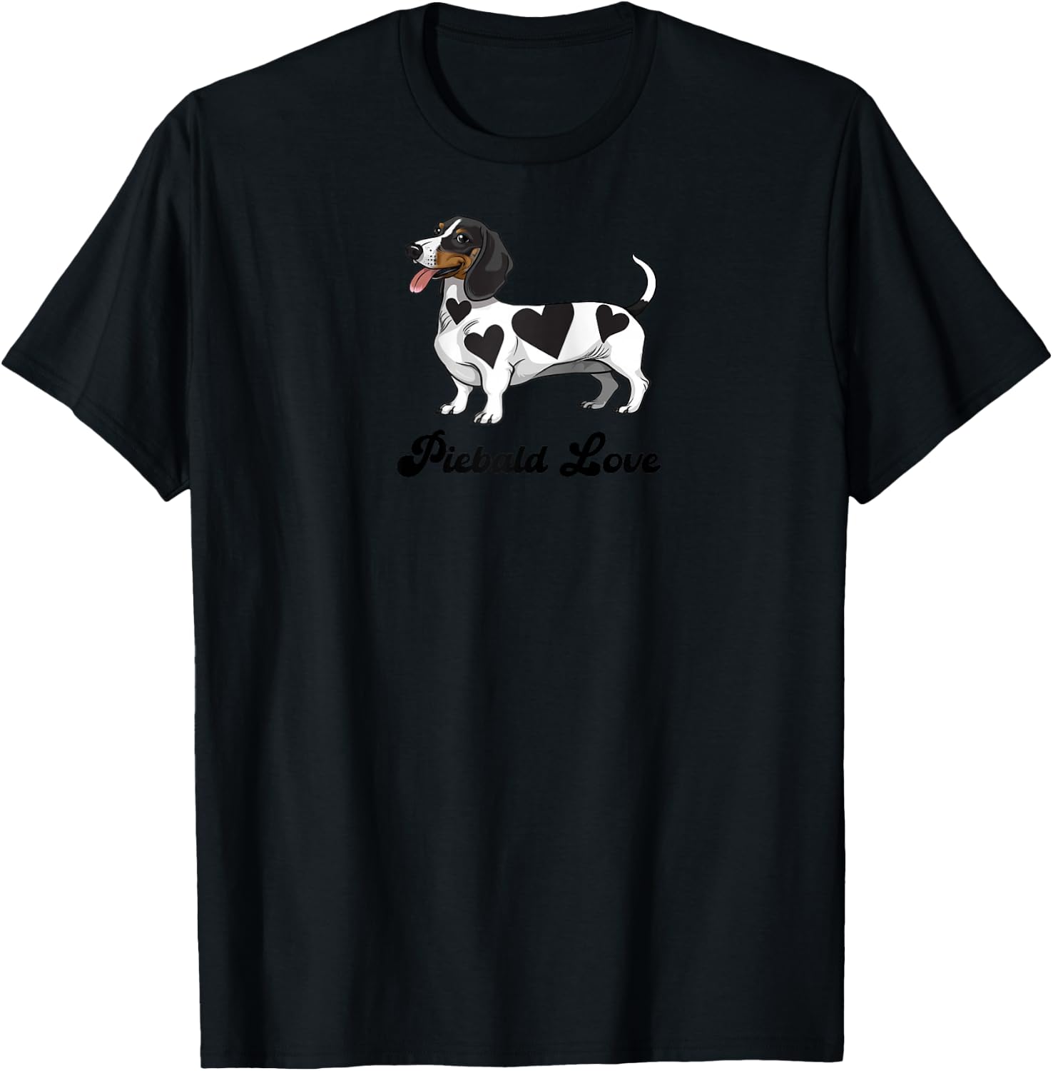 Funny Girls Heart Love Piebald Love Dachshund Lover Raglan Baseball T-Shirt - T-Shirt | Black