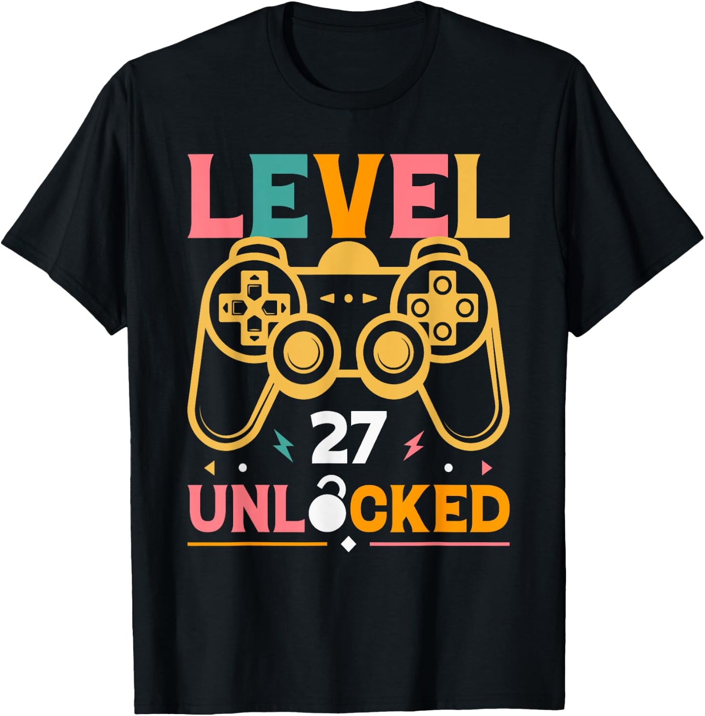 Level 27 Unlocked - 27th Birthday Gamer T-Shirt - T-Shirt | Black