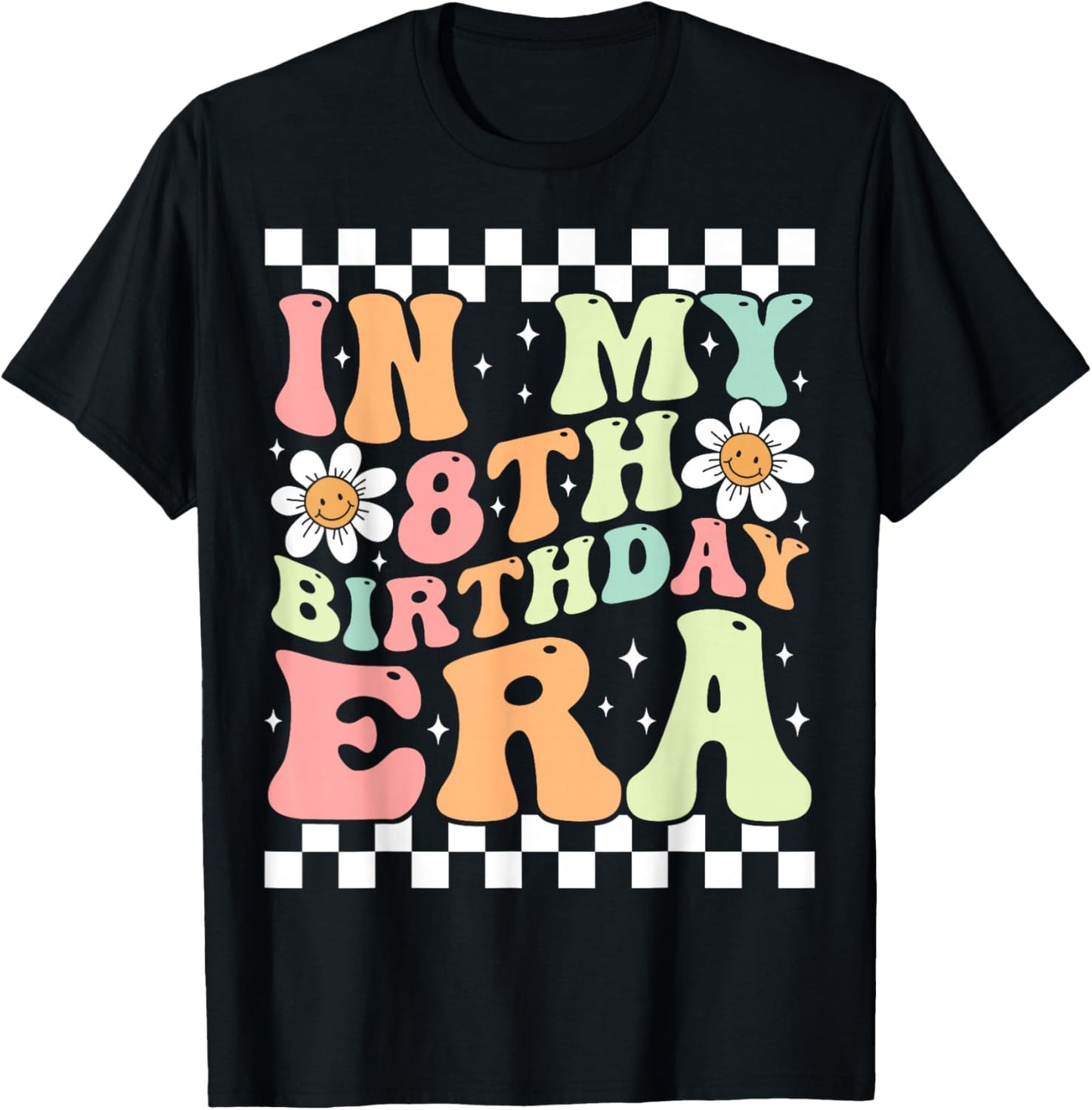 In My 8th Birthday Era Cute Daisy Groovy 8th Birthday Party T-Shirt - T-Shirt | Black