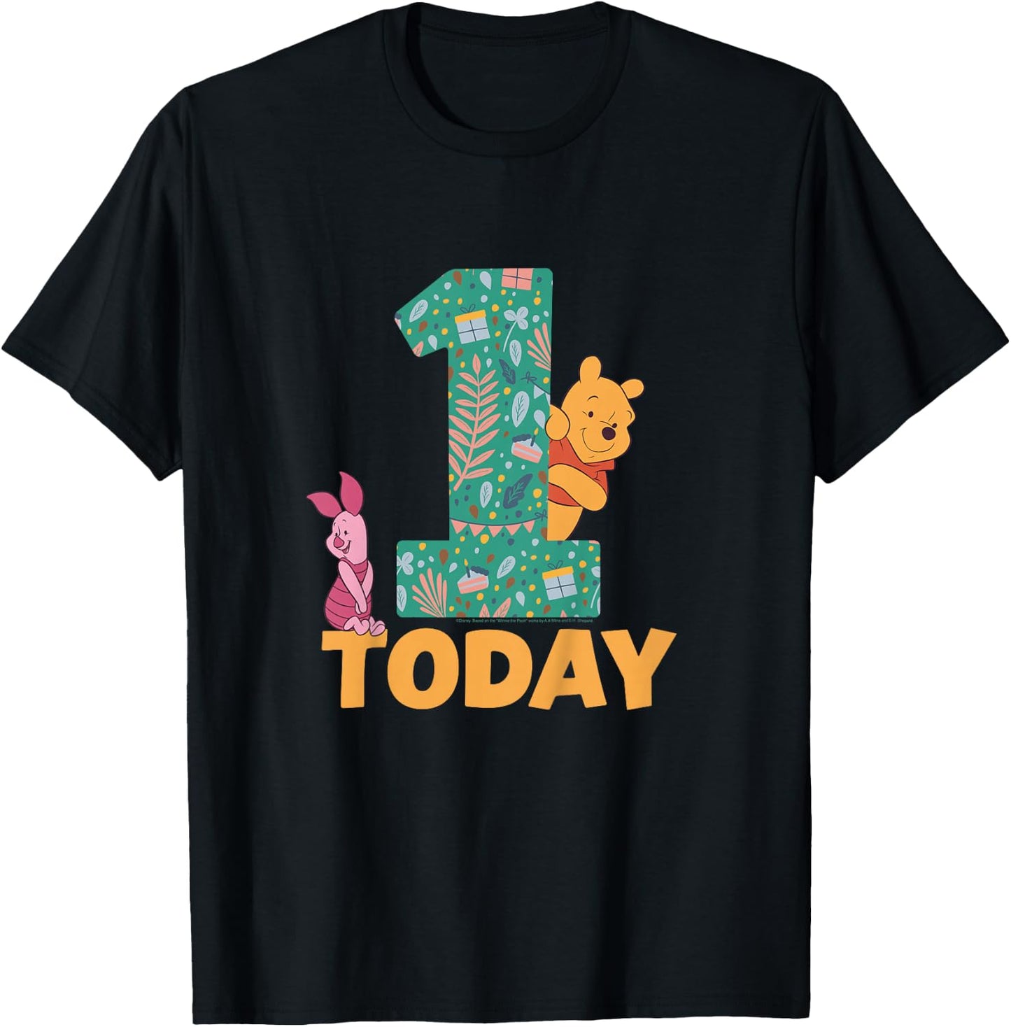 Disney Winnie the Pooh & Piglet Birthday 1 Year Old Today T-Shirt - T-Shirt | Black