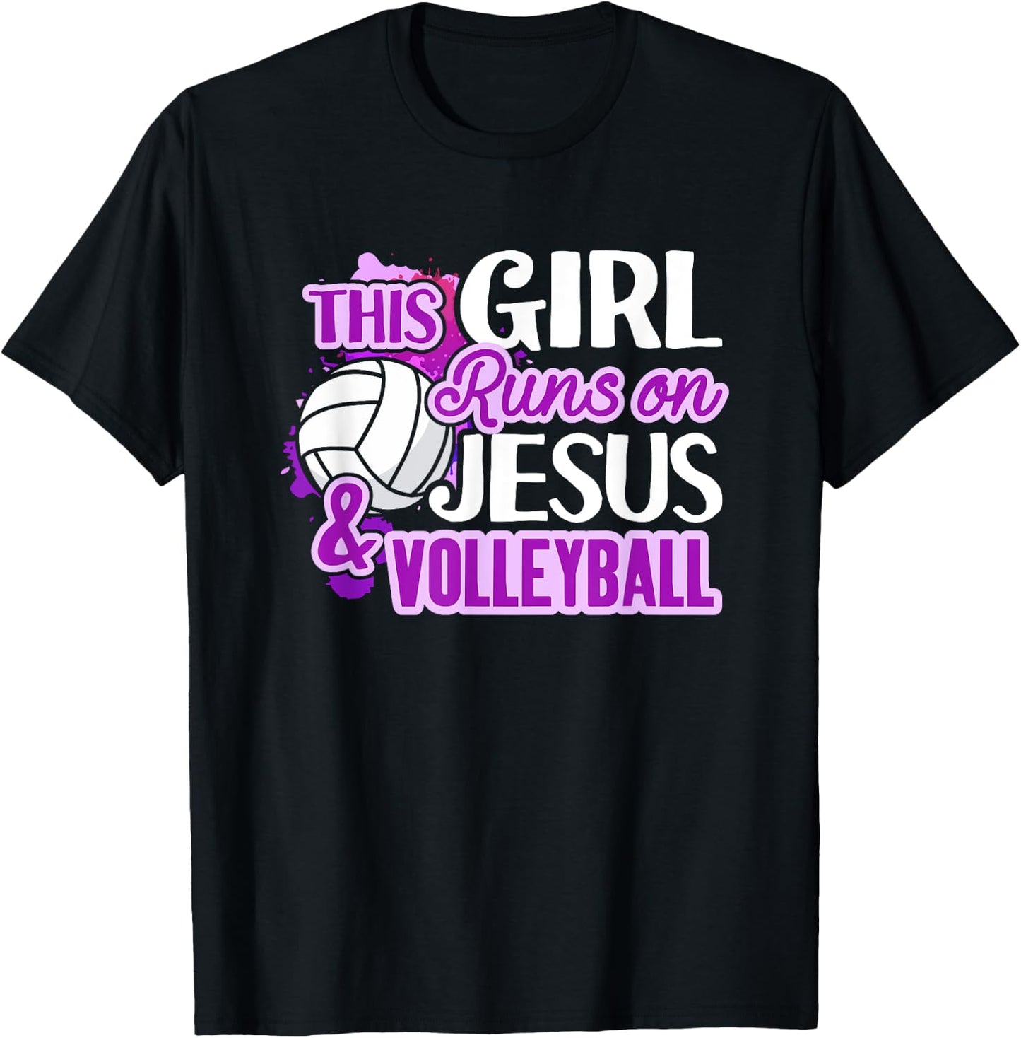 This Girl Runs On Jesus And Volleyball Christian Squad Gift T-Shirt - T-Shirt | Black