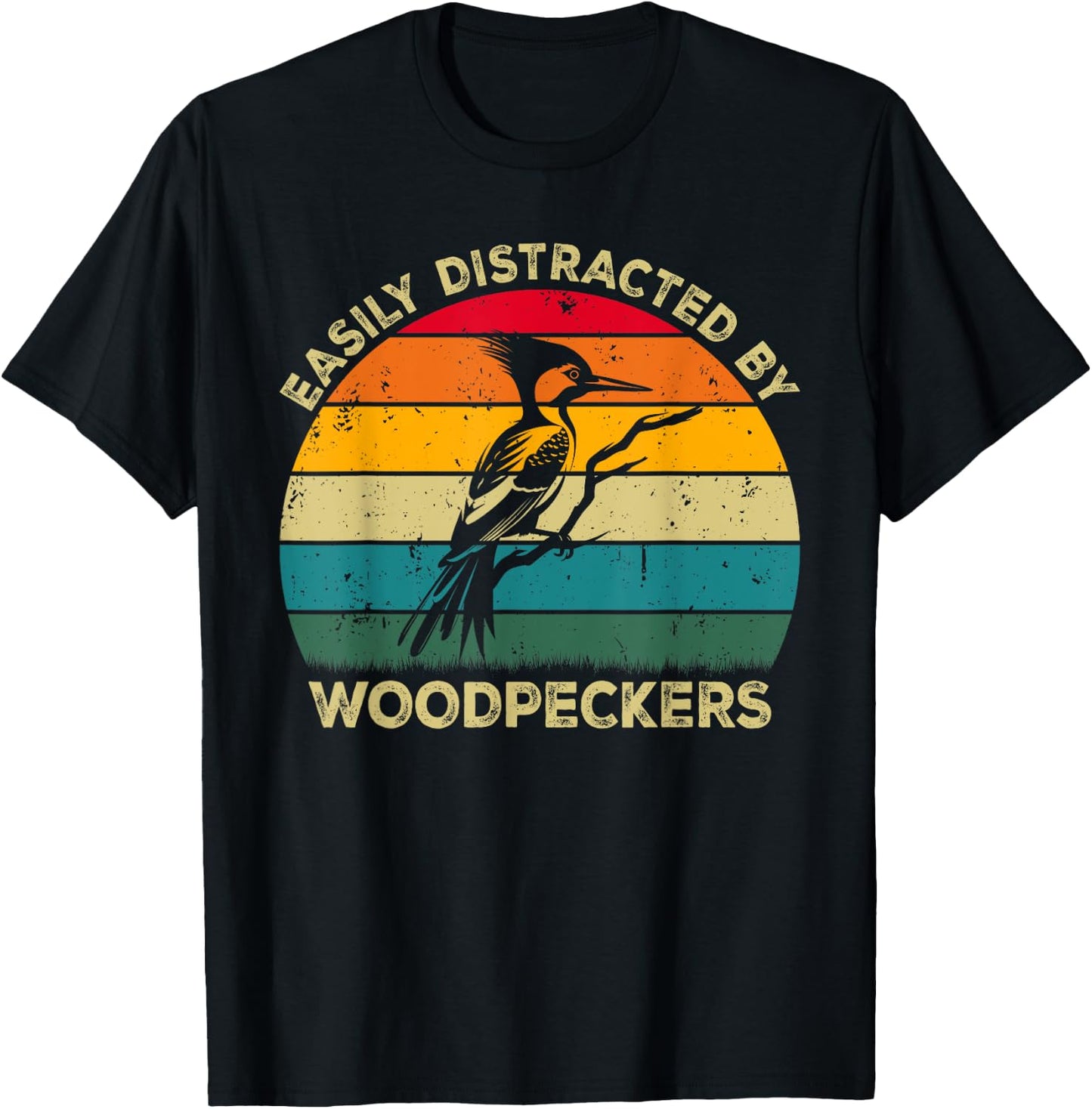 Easily Distracted By Woodpeckers, Cute Woodpecker Lovers T-Shirt - T-Shirt | Black