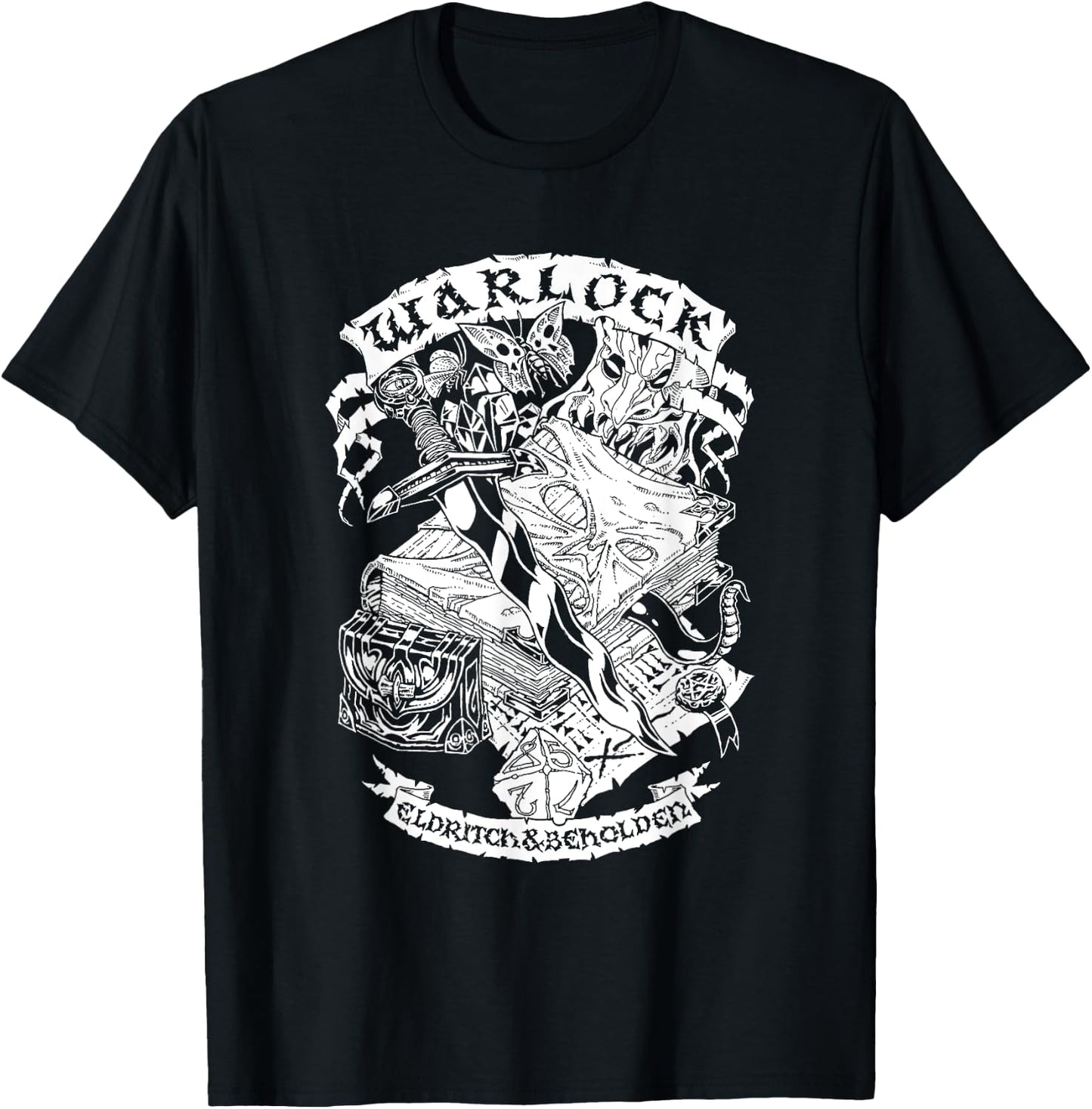 Games Sesh Fantasy RPG Warlock - -Adults, Black, Small, Short Sleeve, Regular Fit, Classic, Solid Colors: 100% Cotton T-Shirt - T-Shirt | Black