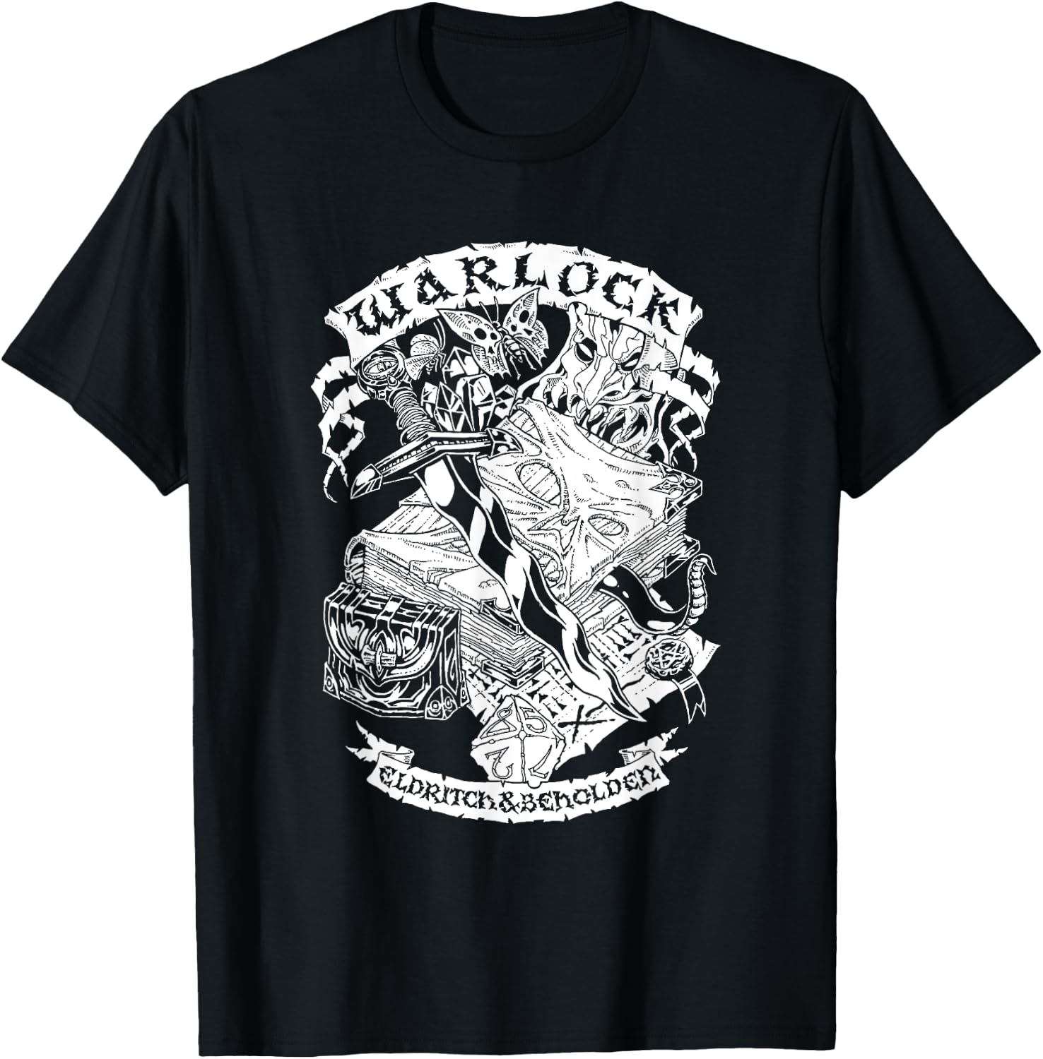 Games Sesh Fantasy RPG Warlock - -Adults, Black, Small, Short Sleeve, Regular Fit, Classic, Solid Colors: 100% Cotton T-Shirt - T-Shirt | Black