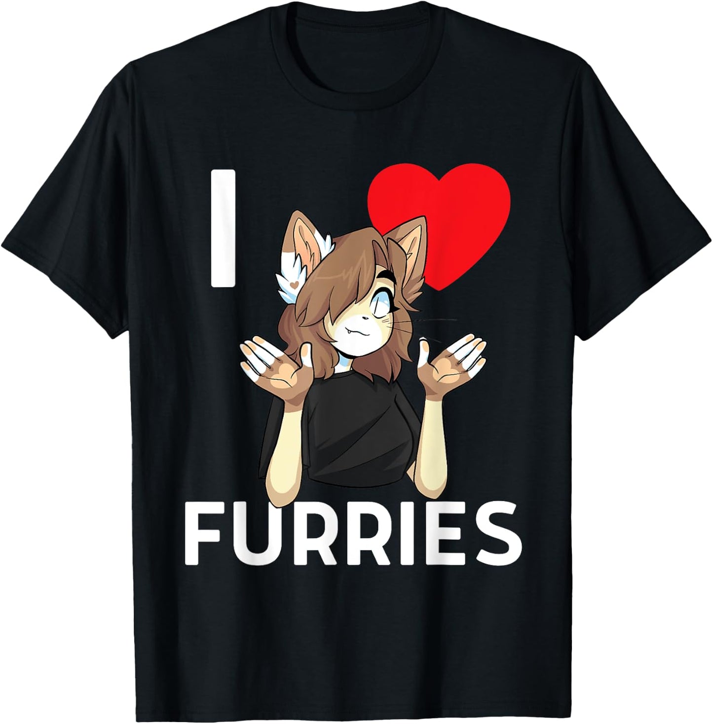 Cute I Heart Furries Furry Fandom Love T-Shirt - T-Shirt | Black
