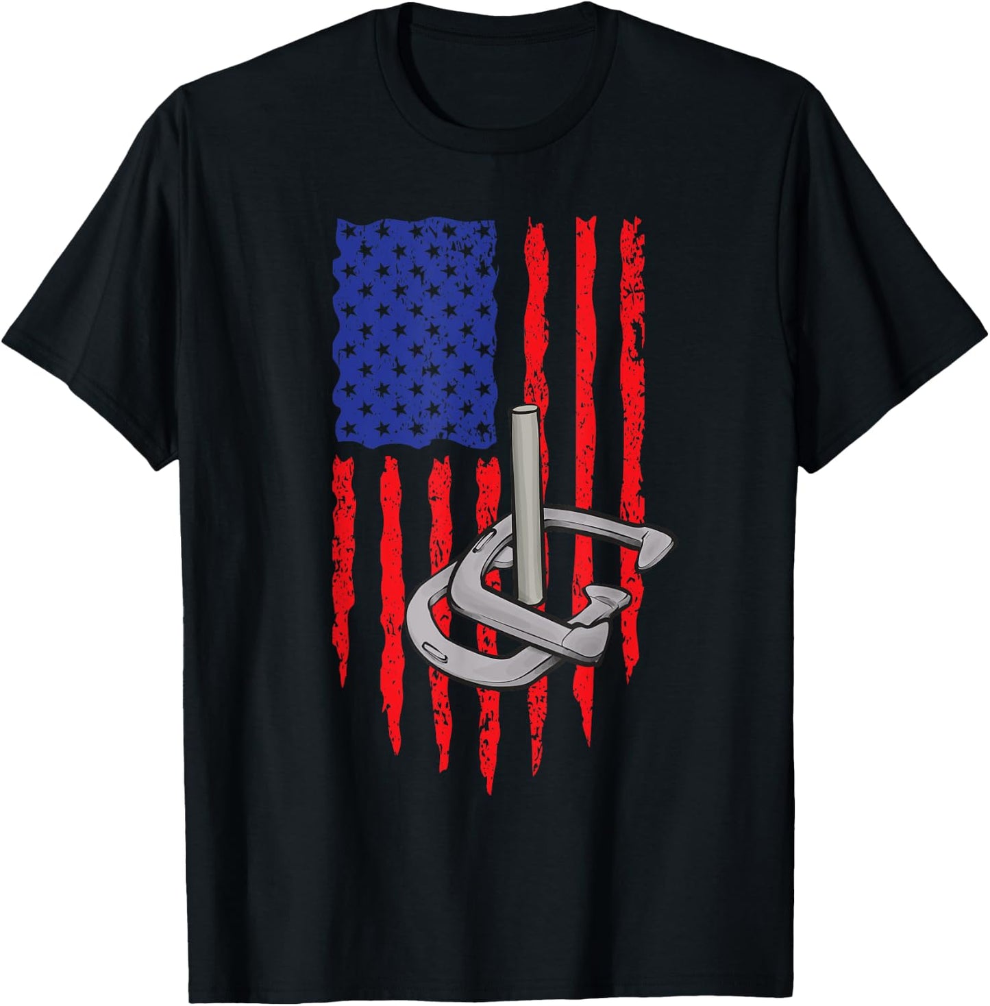 Horseshoe Pitching USA American Flag Horseshoes Game Men T-Shirt - T-Shirt | Black