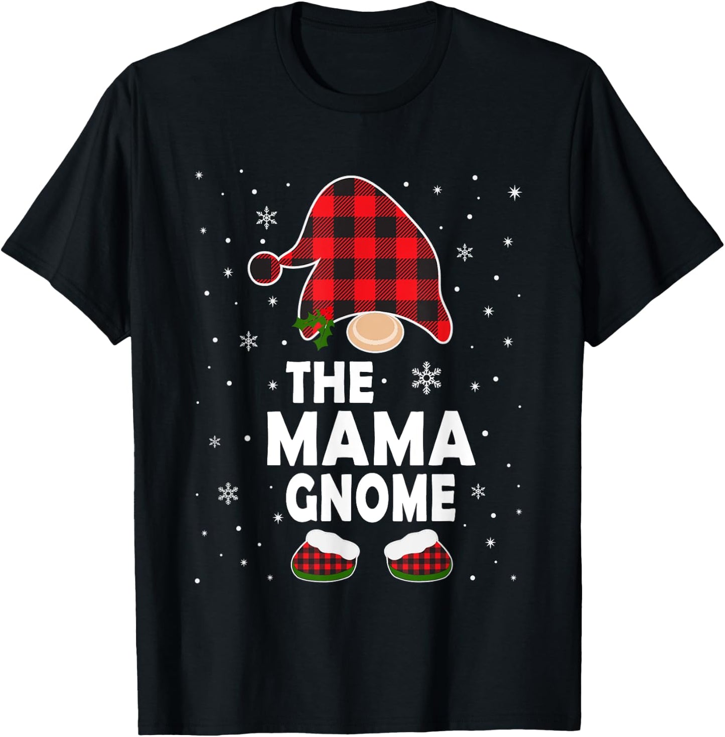 Mama Gnome Buffalo Plaid Matching Family Christmas Pajama T-Shirt - T-Shirt | Black