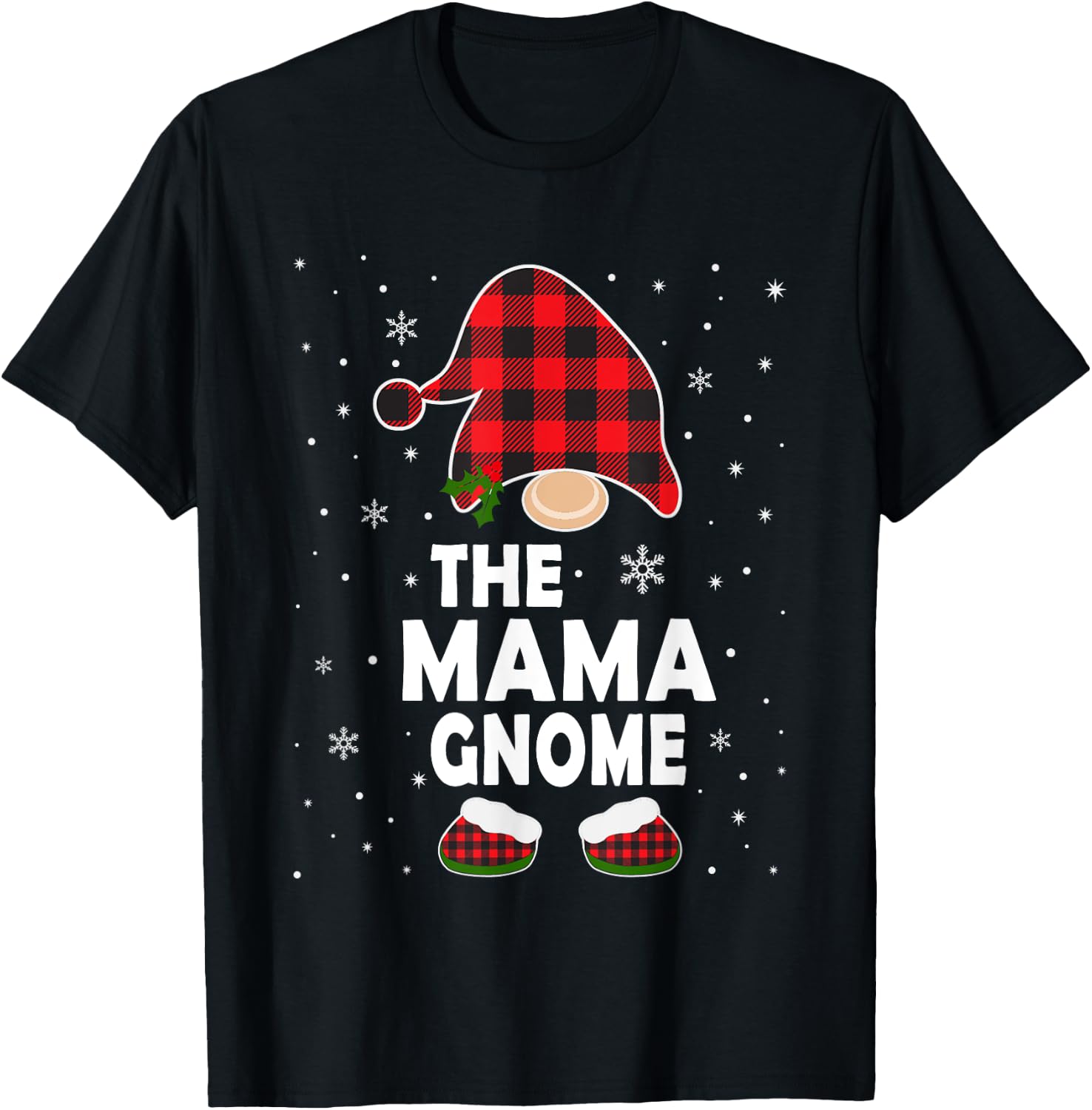 Mama Gnome Buffalo Plaid Matching Family Christmas Pajama T-Shirt - T-Shirt | Black