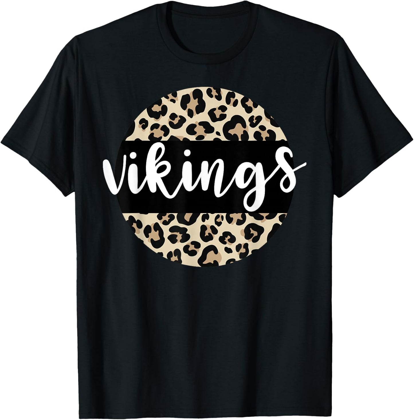 Leopard Print Vikings Team Mascot School Spirit Game Night T-Shirt - T-Shirt | Black