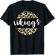 Leopard Print Vikings Team Mascot School Spirit Game Night T-Shirt - T-Shirt | Black