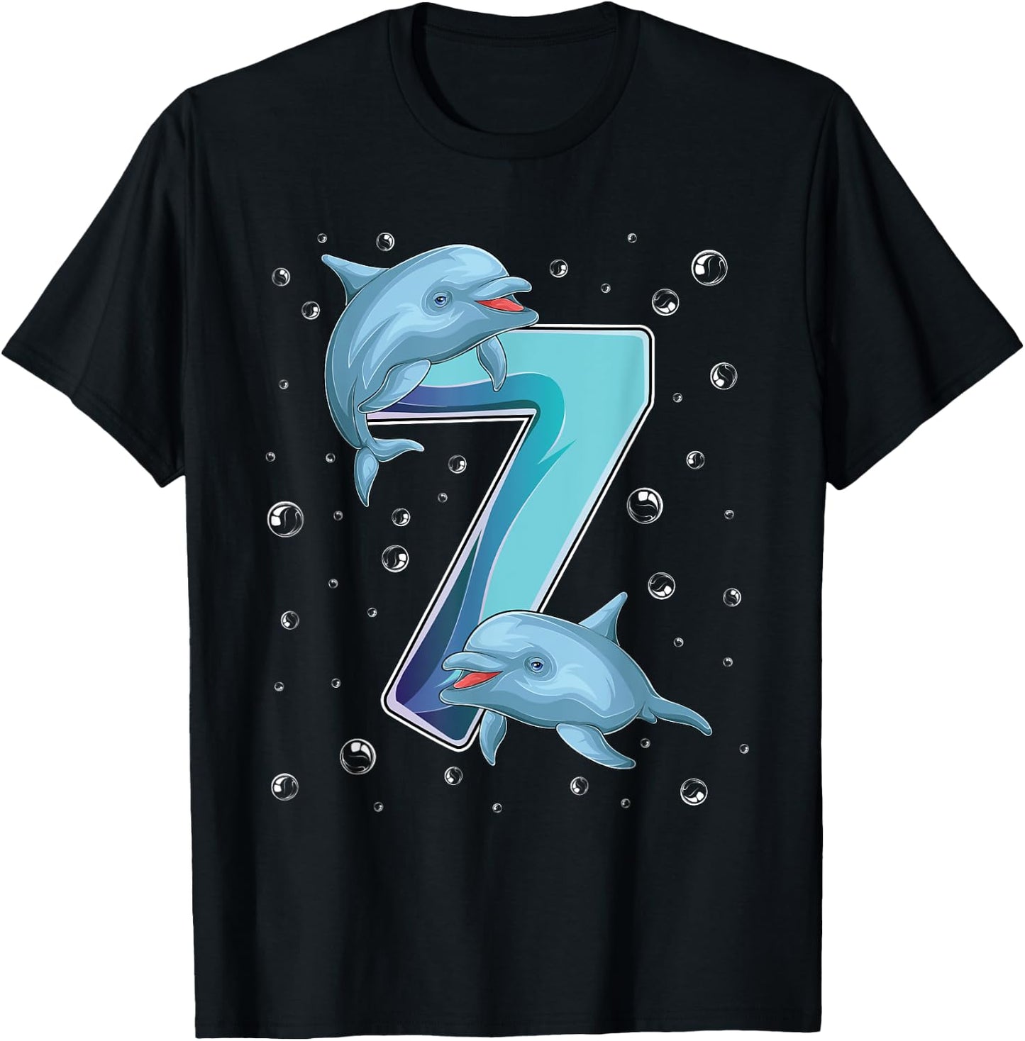 7 Year Old Dolphin 7th Birthday Girl Party Dolphin Lover T-Shirt - T-Shirt | Black