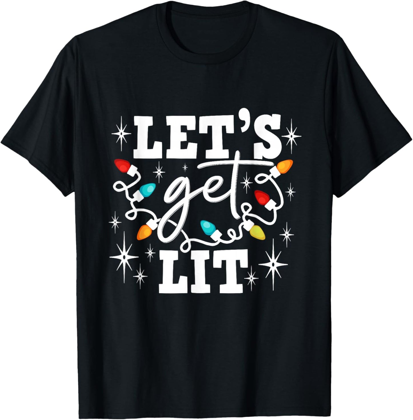 Let's Get Lit Drinking Santa Hat Christmas Lights Funny T-Shirt - T-Shirt | Black