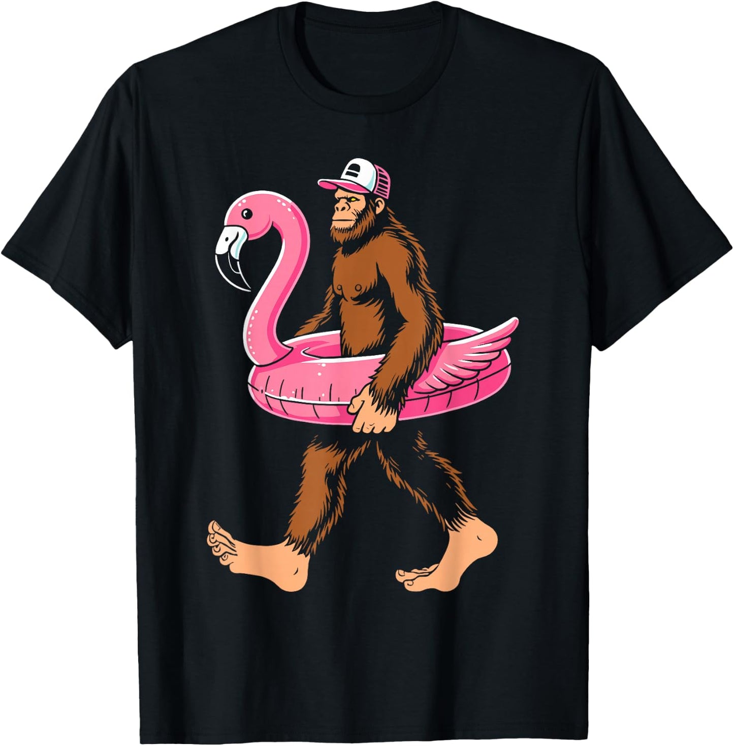 Pool party bigfoot flamingo float sasquatch pink float women T-Shirt - T-Shirt | Black