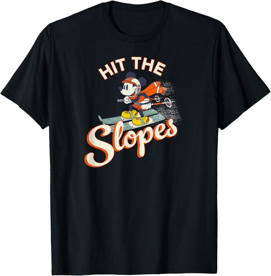 Disney Mickey Mouse Winter Sports Skiing Hit the Slopes T-Shirt - T-Shirt | Black