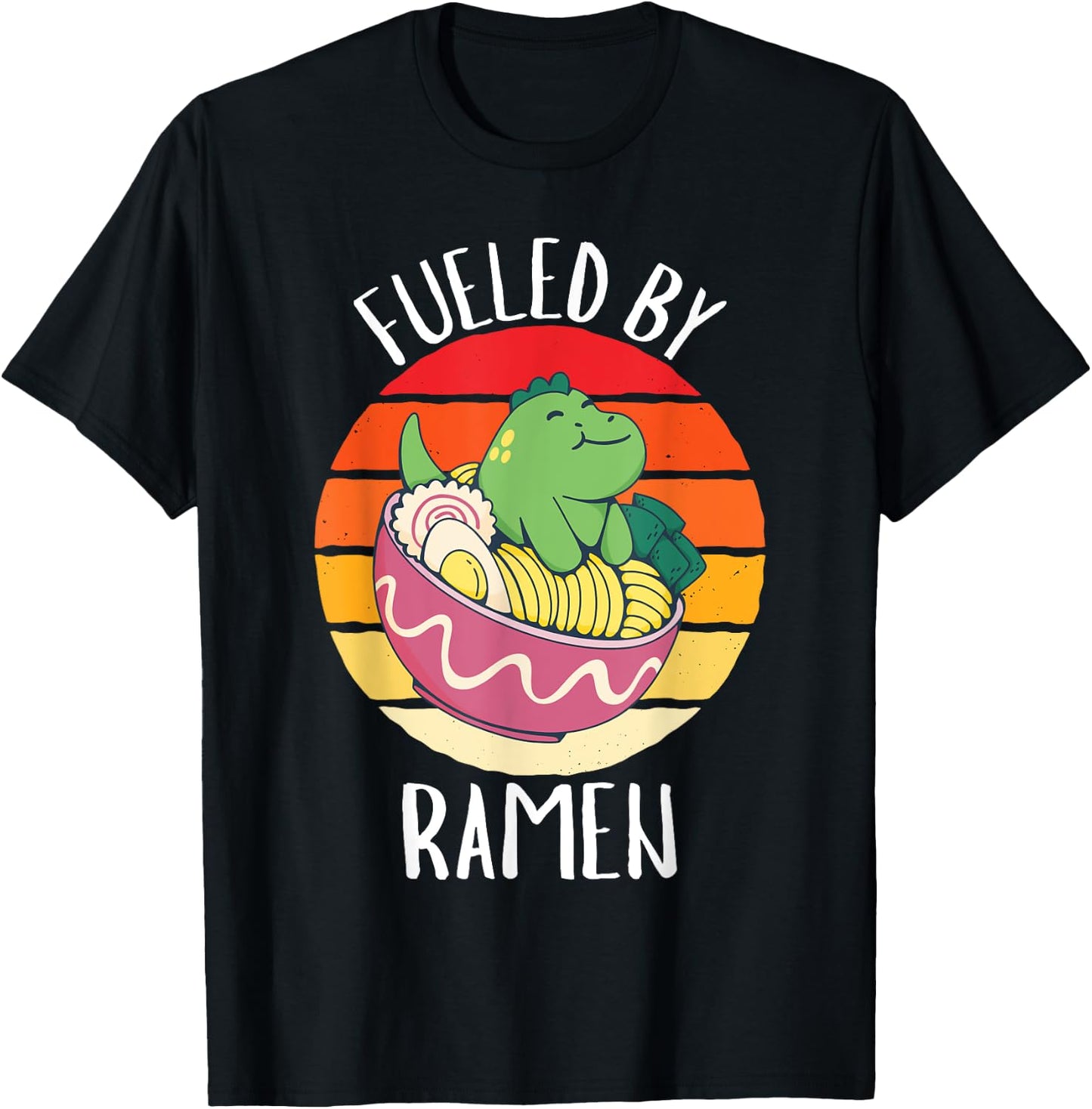 Retro Dinosauer Fueled By Ramen Vintage Ramen Lover T-Shirt - T-Shirt | Black