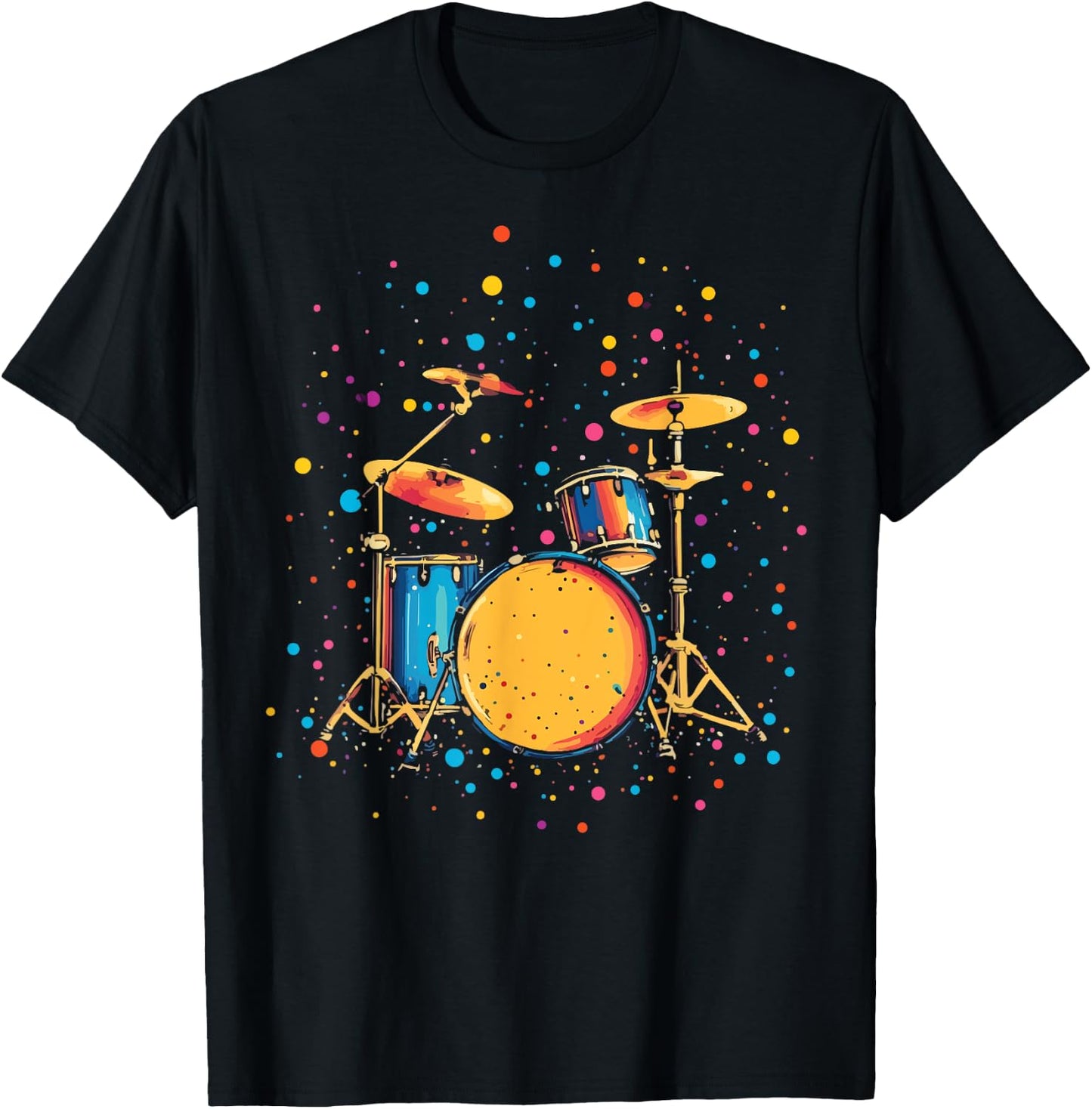 Polka Dots Pop Art Drum Set Funny Drummer Musician Music T-Shirt - T-Shirt | Black