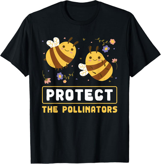 Protect The Pollinators Save The Bees Message T-Shirt - T-Shirt | Black