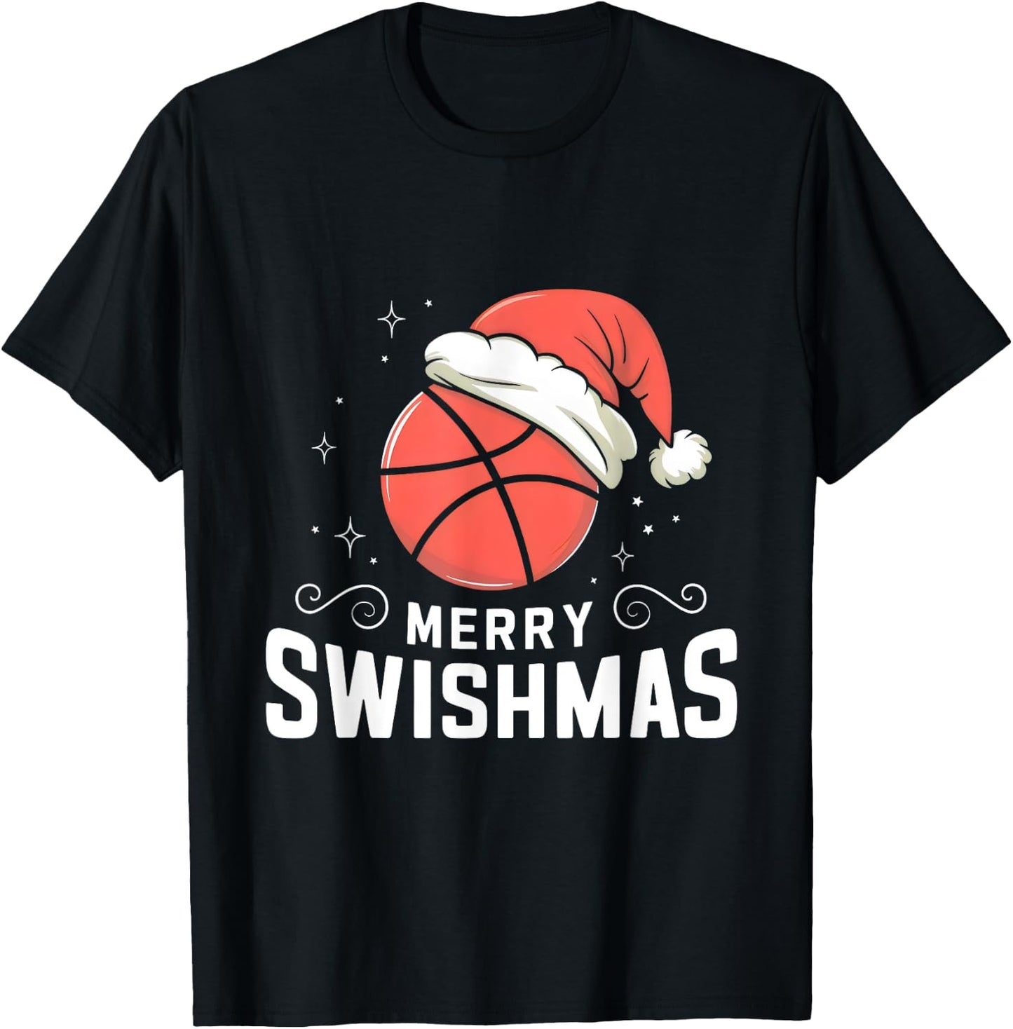 Funny Merry Swishmas Ugly Christmas Basketball Player Xmas T-Shirt - T-Shirt | Black