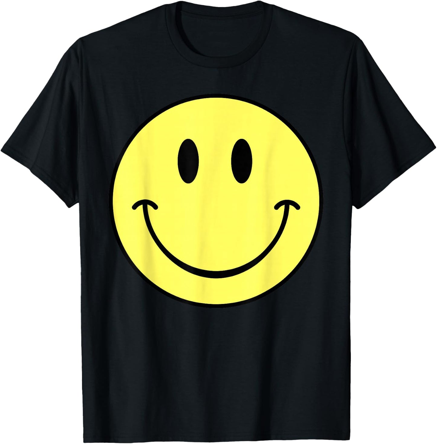 70s Yellow Smile Face Happy Cute Smiling Face Funny Retro T-Shirt - T-Shirt | Black