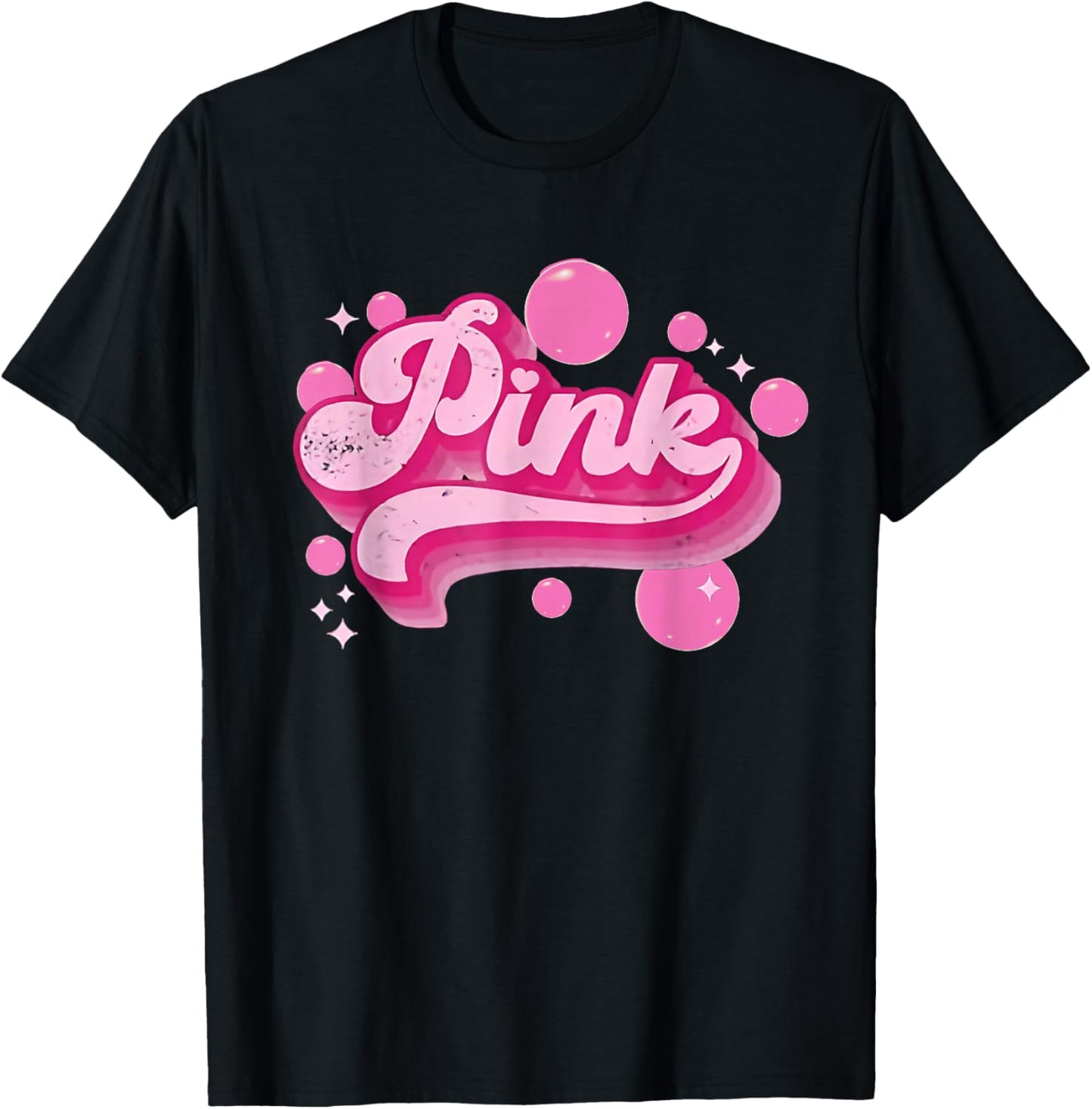 Retro Pink Personalized Name Pink Women Kids Meme T-Shirt - T-Shirt | Black