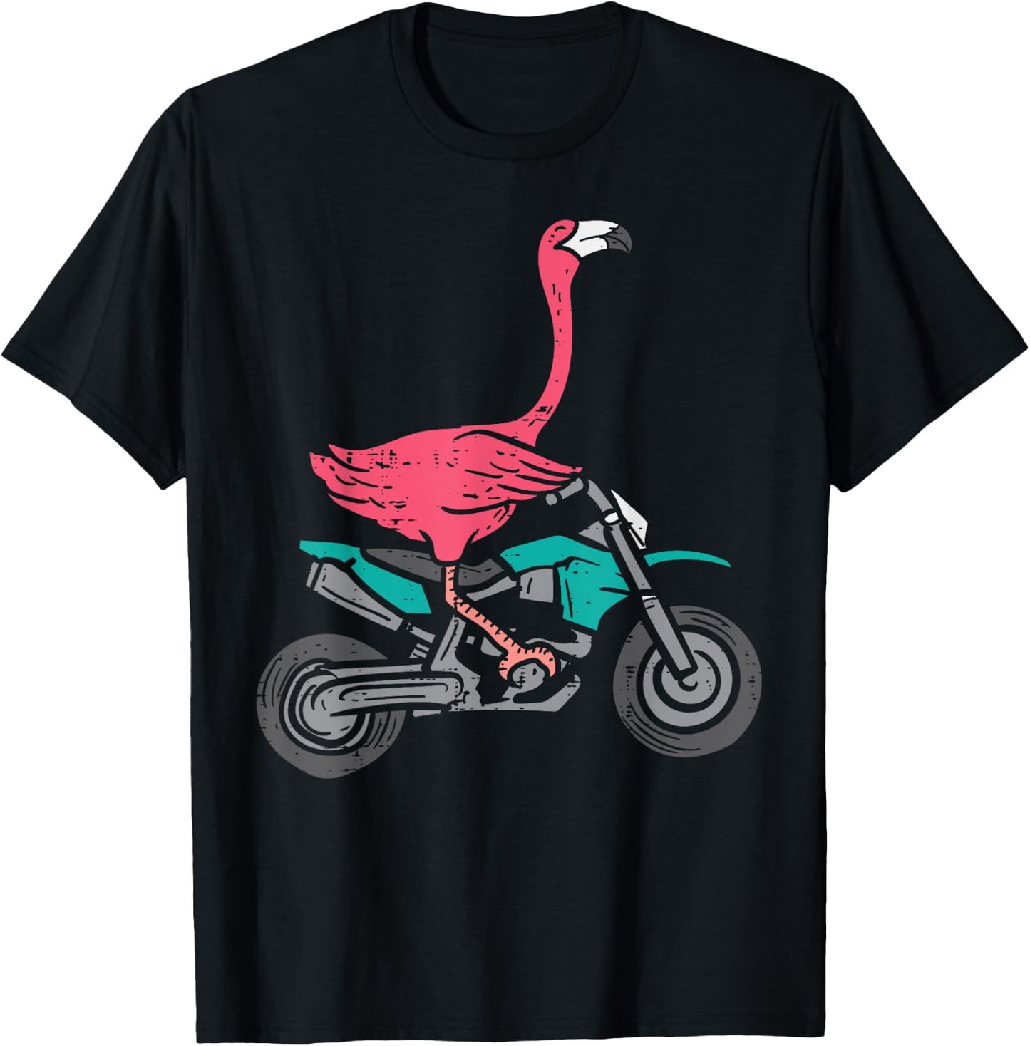 Flamingo Riding Dirt Bike Funny Motocross Biker Women Girls T-Shirt - T-Shirt | Black