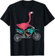 Flamingo Riding Dirt Bike Funny Motocross Biker Women Girls T-Shirt - T-Shirt | Black