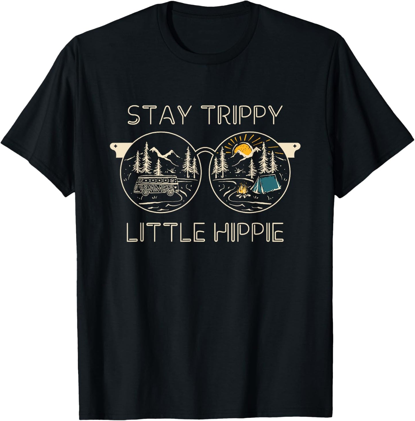 Stay Trippy Little Hippie Sunglasses 70s Style Vintage Peace T-Shirt - T-Shirt | Black