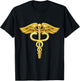 Gold caduceus medical symbol design T-Shirt - T-Shirt | Black