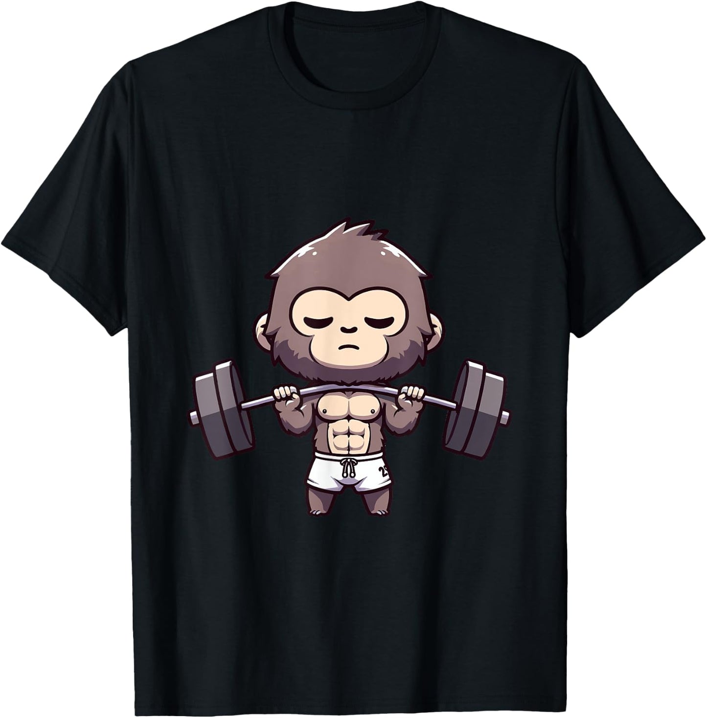 Cute Muscular Monkey Weightlifting Funny Workout T-Shirt - T-Shirt | Black