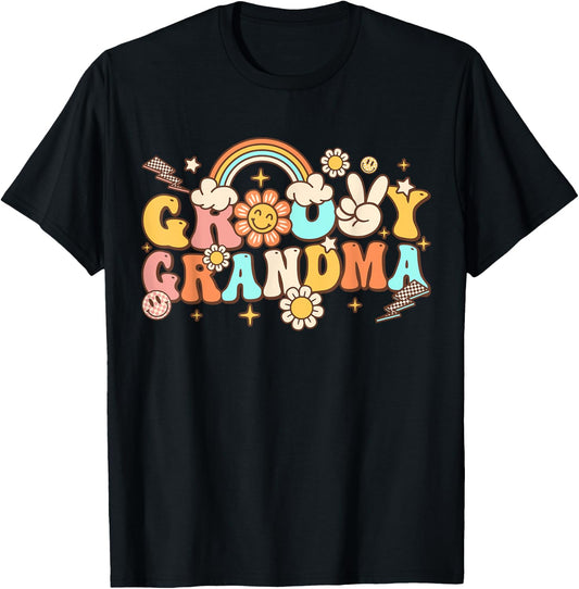 Retro Groovy Grandma Hippie 70s Themed Birthday Party T-Shirt - T-Shirt | Black