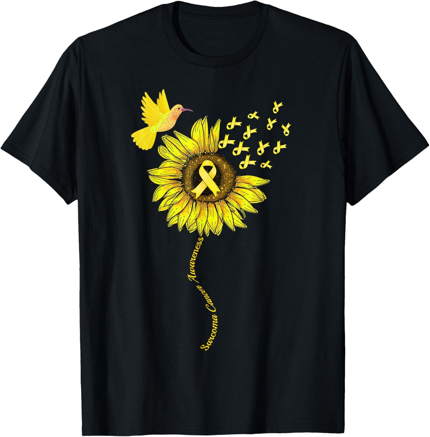 Sarcoma Cancer Awareness Sunflower Yellow Ribbon Support T-Shirt - T-Shirt | Black