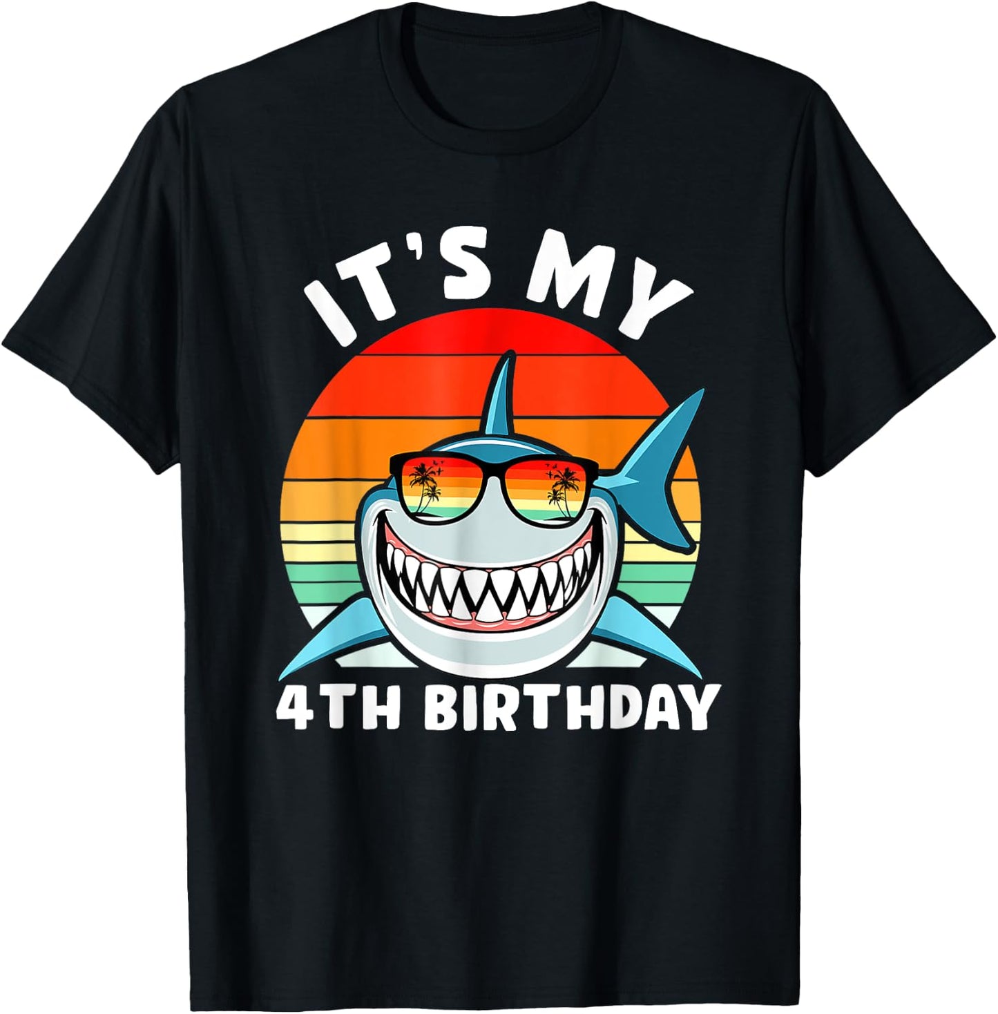Shark 4 Year Old Shirt 4th Birthday Shark Lover T-Shirt - T-Shirt | Black