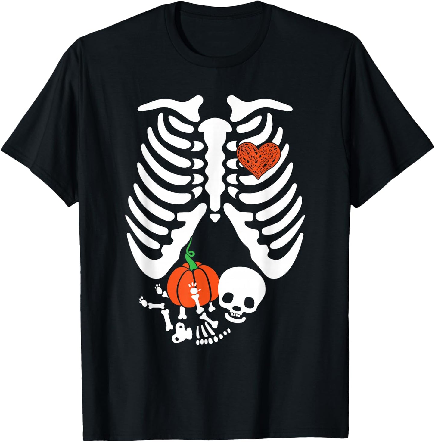 Skeleton Maternity Halloween Pumpkin Baby Maternity Costume T-Shirt - T-Shirt | Black