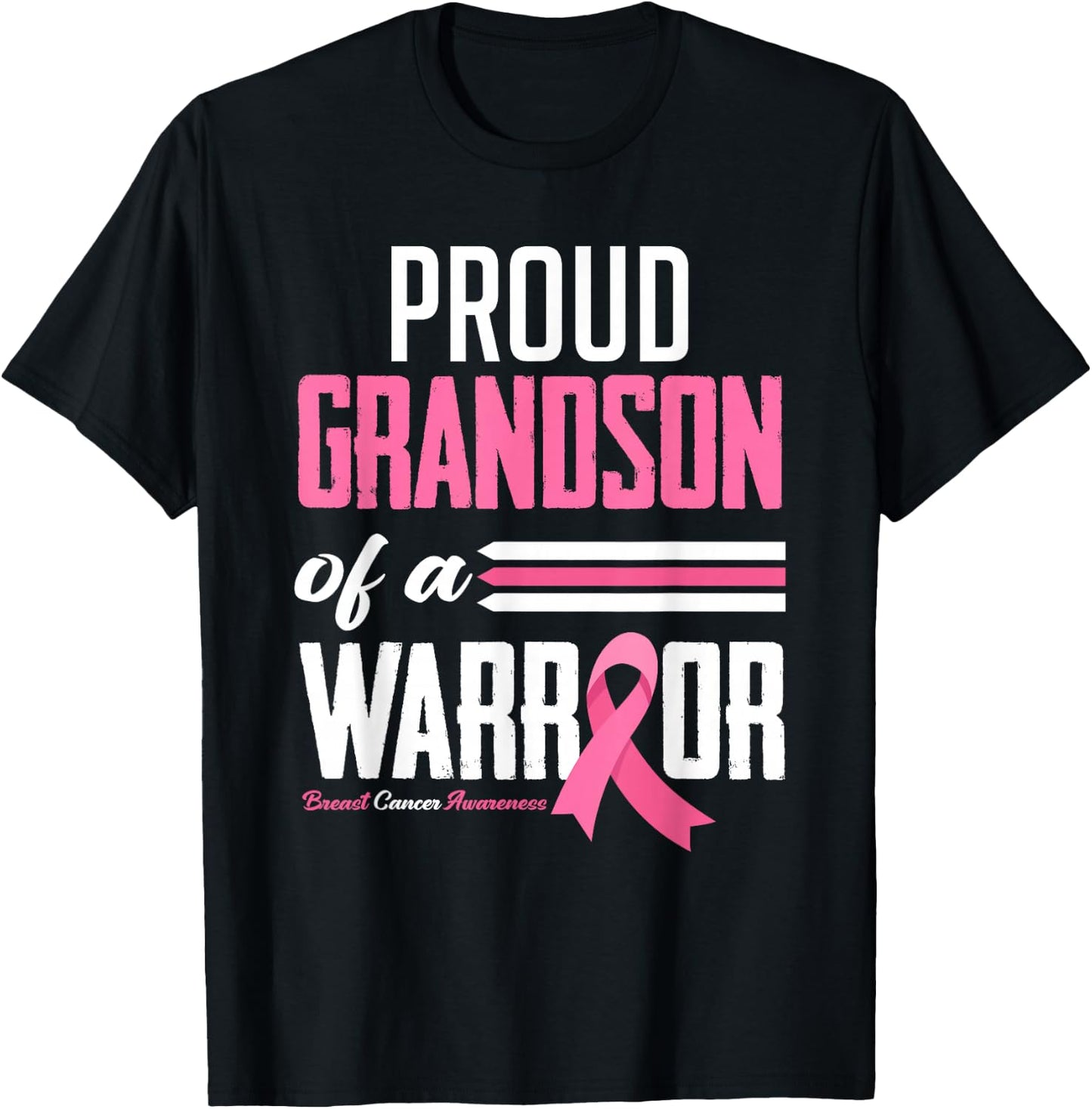 Proud Grandson Of A Warrior Grandma Breast Cancer Awareness T-Shirt - T-Shirt | Black